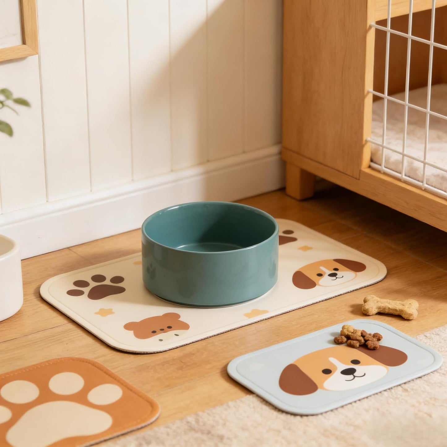 Premium Ceramic Pet Bowl – Non-Slip Anti-Skid Base, Easy Clean Food & Water Feeder for Dogs & Cats, Modern Dark Green, 13.5 oz