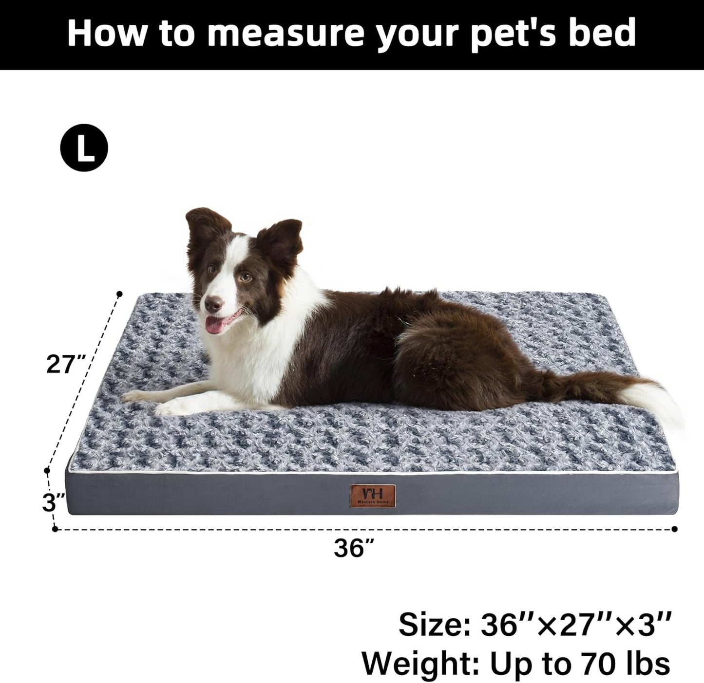 WESTERN HOME WH Large Dog Bed for Large, Jumbo, Medium Dogs, Orthopedic Pet Bed Waterproof Mattress with Removable Washable Cover, Thick Egg Crate Foam Dog Bed with Non-Slip Bottom
