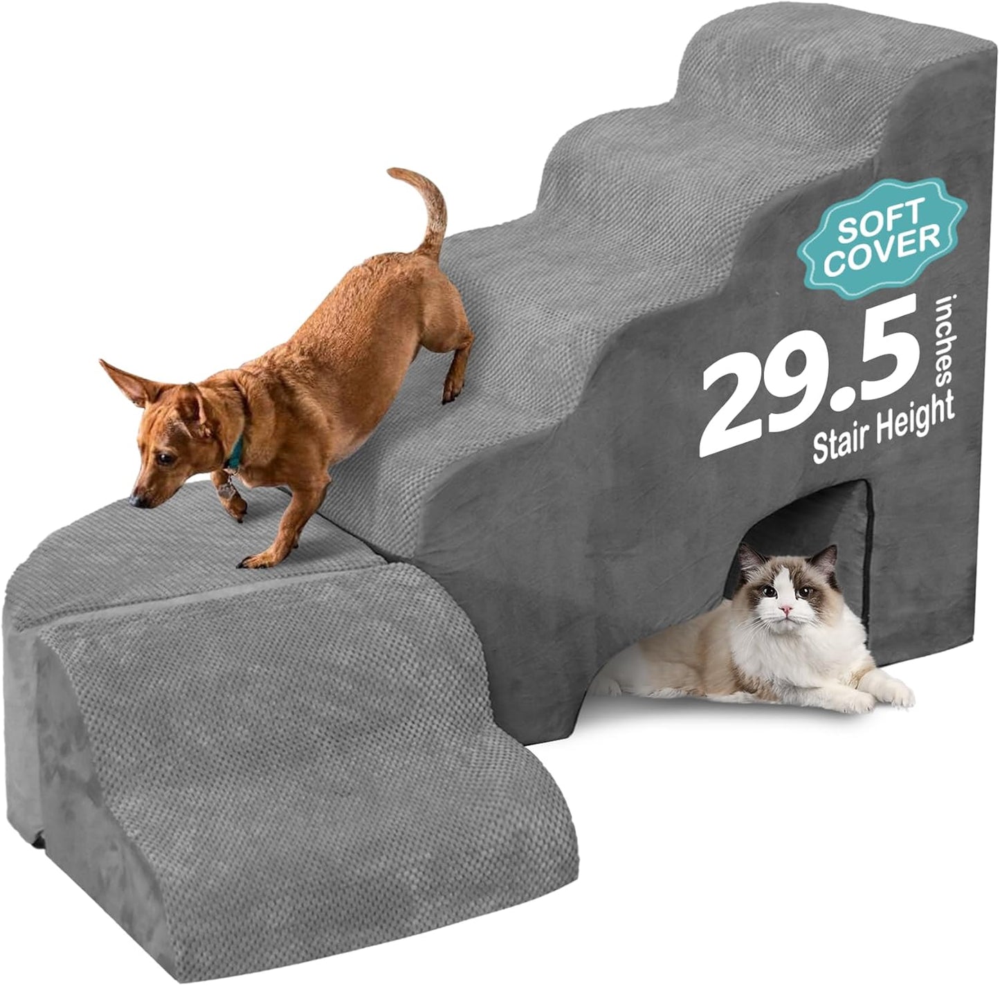 Dog Stairs for Small Dogs - LitaiL Dog Steps for High Bed, Sturdy 30in Stairs for Dogs to Get on Bed, Tall Pet Stairs Ramps with Removable Cover, Foam Pet Ramps for Bedside