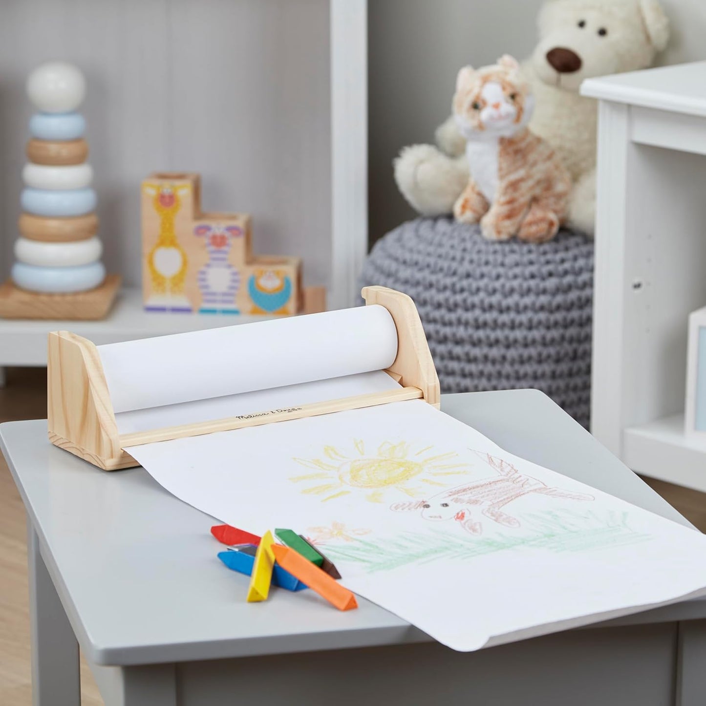 Melissa & Doug Wooden Tabletop Paper Roll Dispenser with 12” x 75-Foot White Bond Paper & Roller, Art Supplies for Drawing, Painting, Crafting & Origami, Arts & Crafts Supplies for Kids Ages 3+