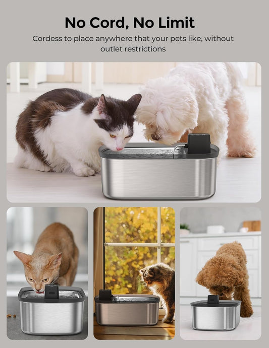 Wireless 7.5l/254oz/2Gal Dog Water Fountain for Large Dogs Stainless Steel, Quiet Pet & Cat Water Fountain with Motion Sensor, Automatic Water Dispenser for Dogs&Multi-Pet Homes with 6psc Filter