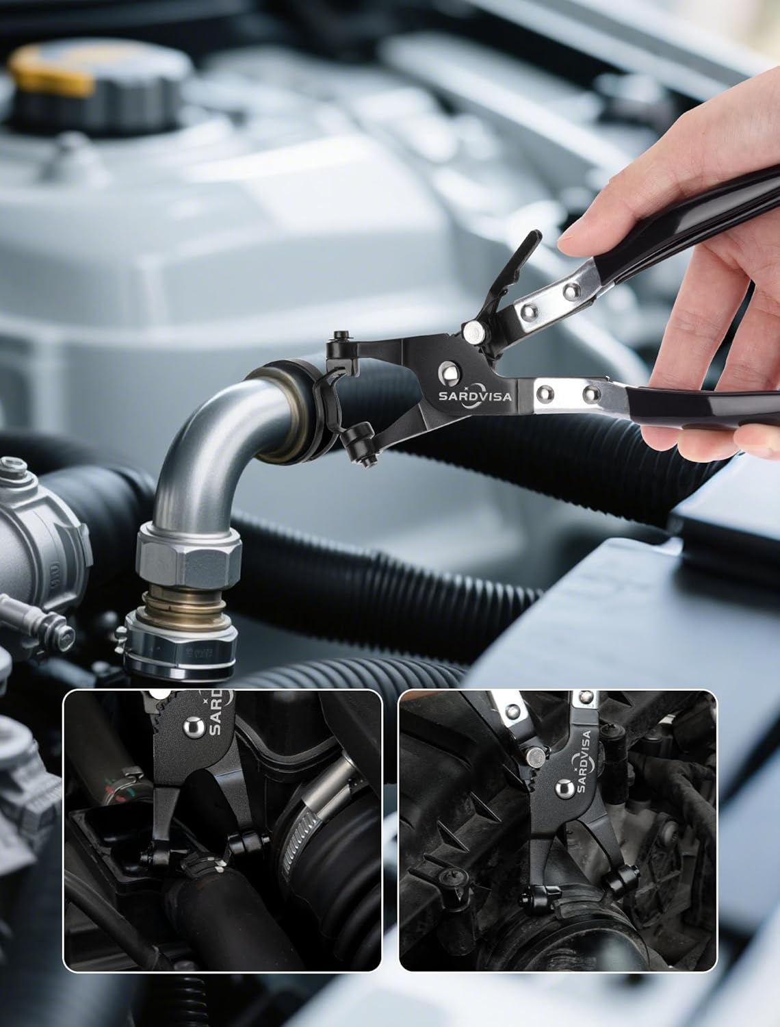 Hose Clamp Pliers, Heavy Duty Hose Clamp Tool with Locking Gear & Black Non-Slip Handle, Professional Automotive Repair Tool for the Removal & Installation of Ring-Type and Spring Band Clamps