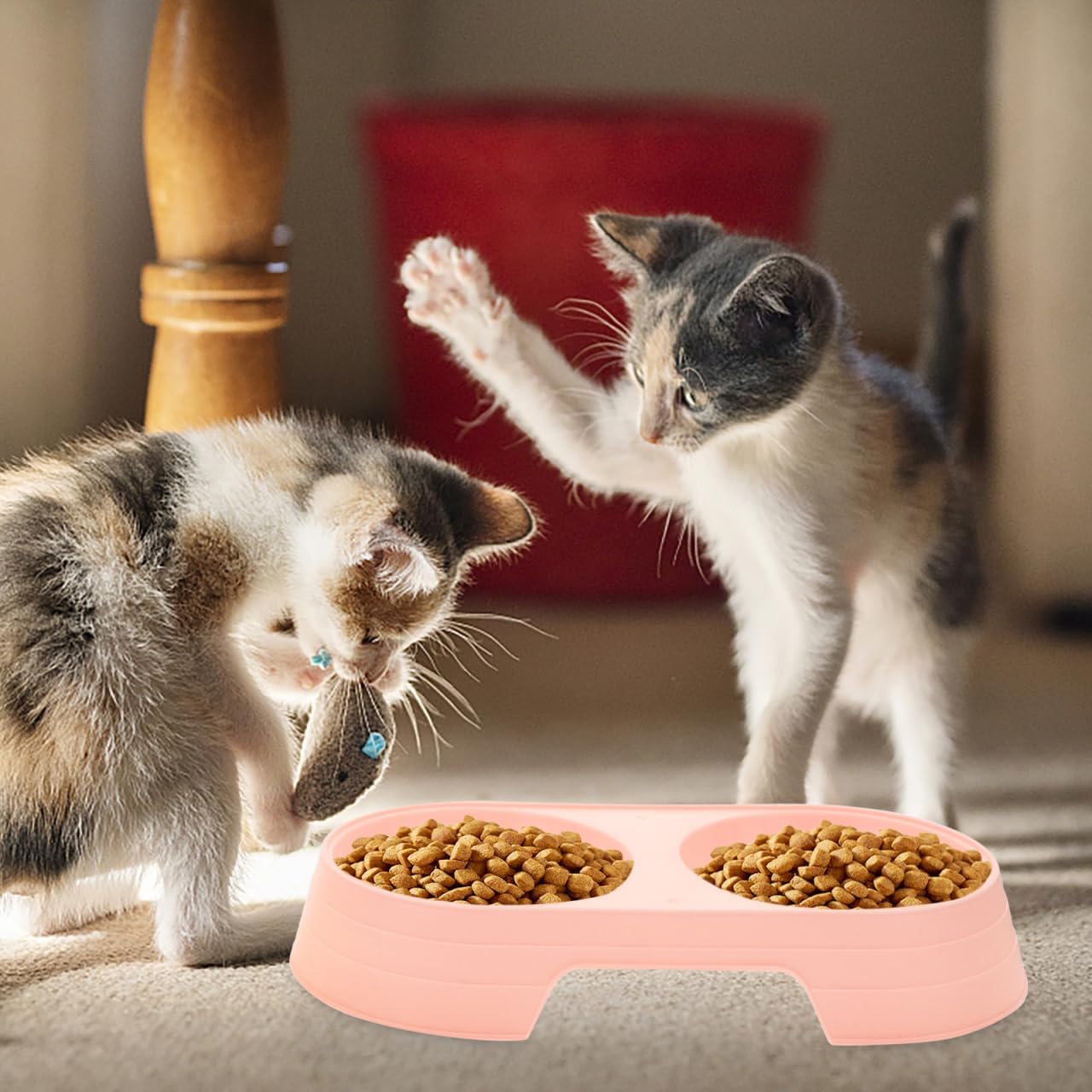 Happyyami Anti-Tip Double Cat Feeding Bowl Feeder Tray Elevated Design Easy to Food and Water Dish for Cats and Small Dogs