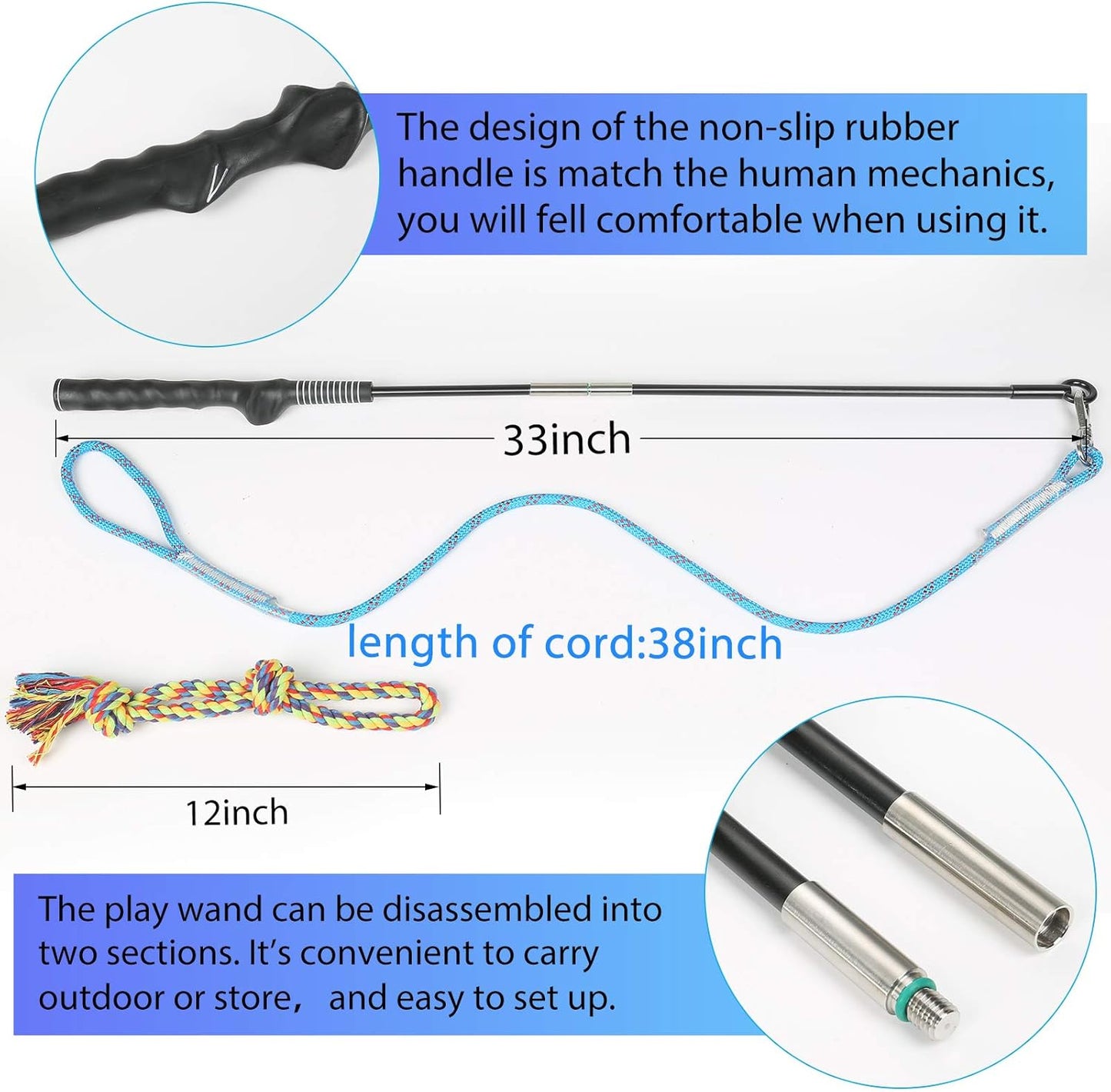 DIBBATU Flirt Pole for Dogs Interactive Dog Toys for Large Medium Small Dogs Chase and Tug of War, Dog Teaser Wand with Lure Chewing Toy for Outdoor Exercise & Training