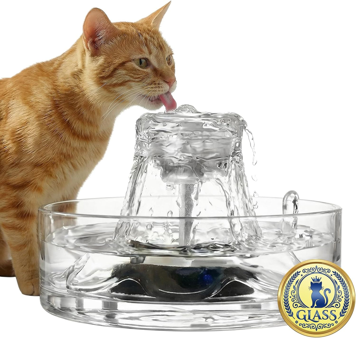 Glass Cat Water Fountain 88oz/2.6L, Cat & Dog Water Fountain for Drinking, Ultra-Quiet Glass Water Fountain for Cats Indoor, Pet Water Fountain for Multi-Cat Homes, Automatic Water Dispenser for Cats