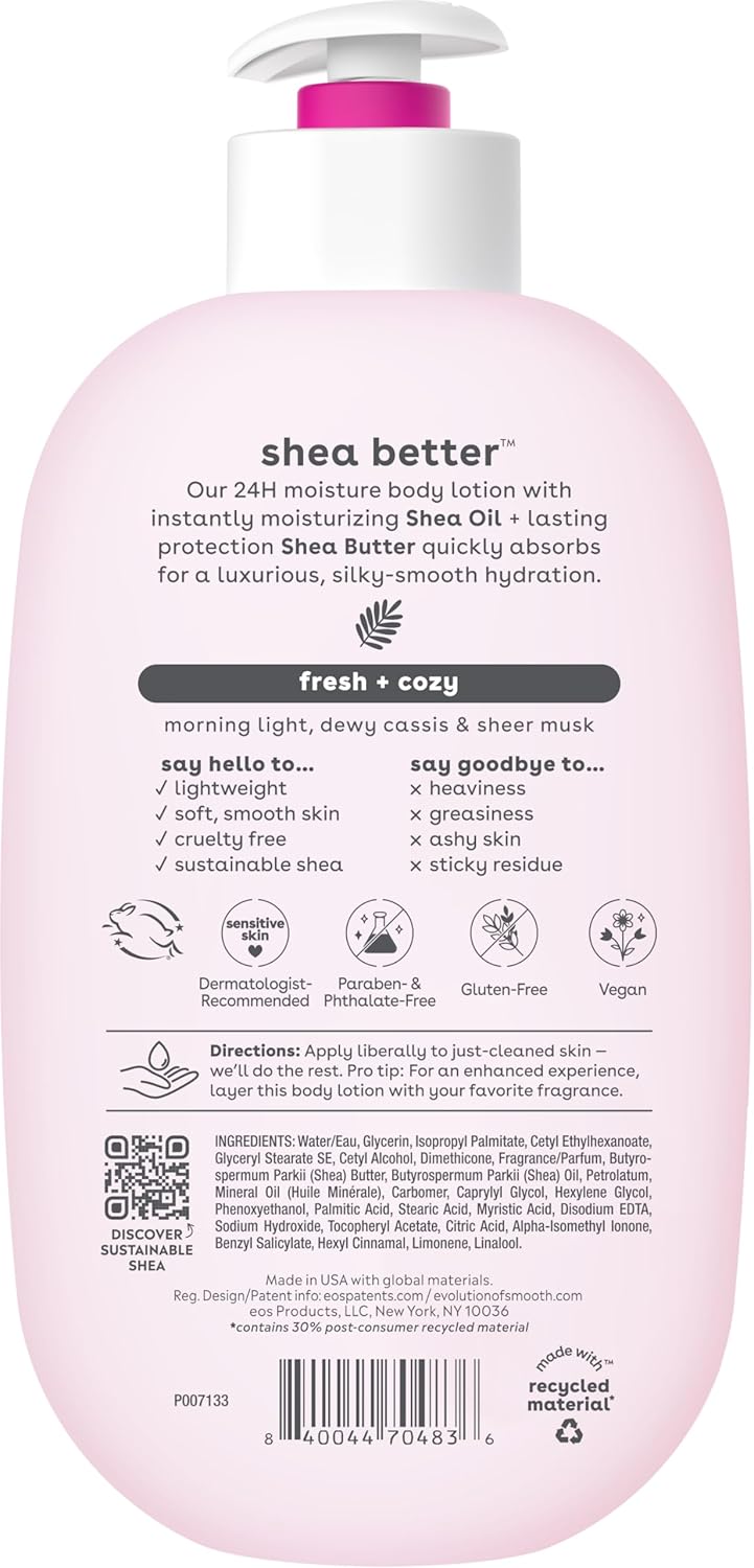 eos Shea Better Body Lotion, Fresh & Cozy, 24-Hour Moisture Skin Care, Lightweight & Non-Greasy, Natural Shea, Vegan, 16 fl oz