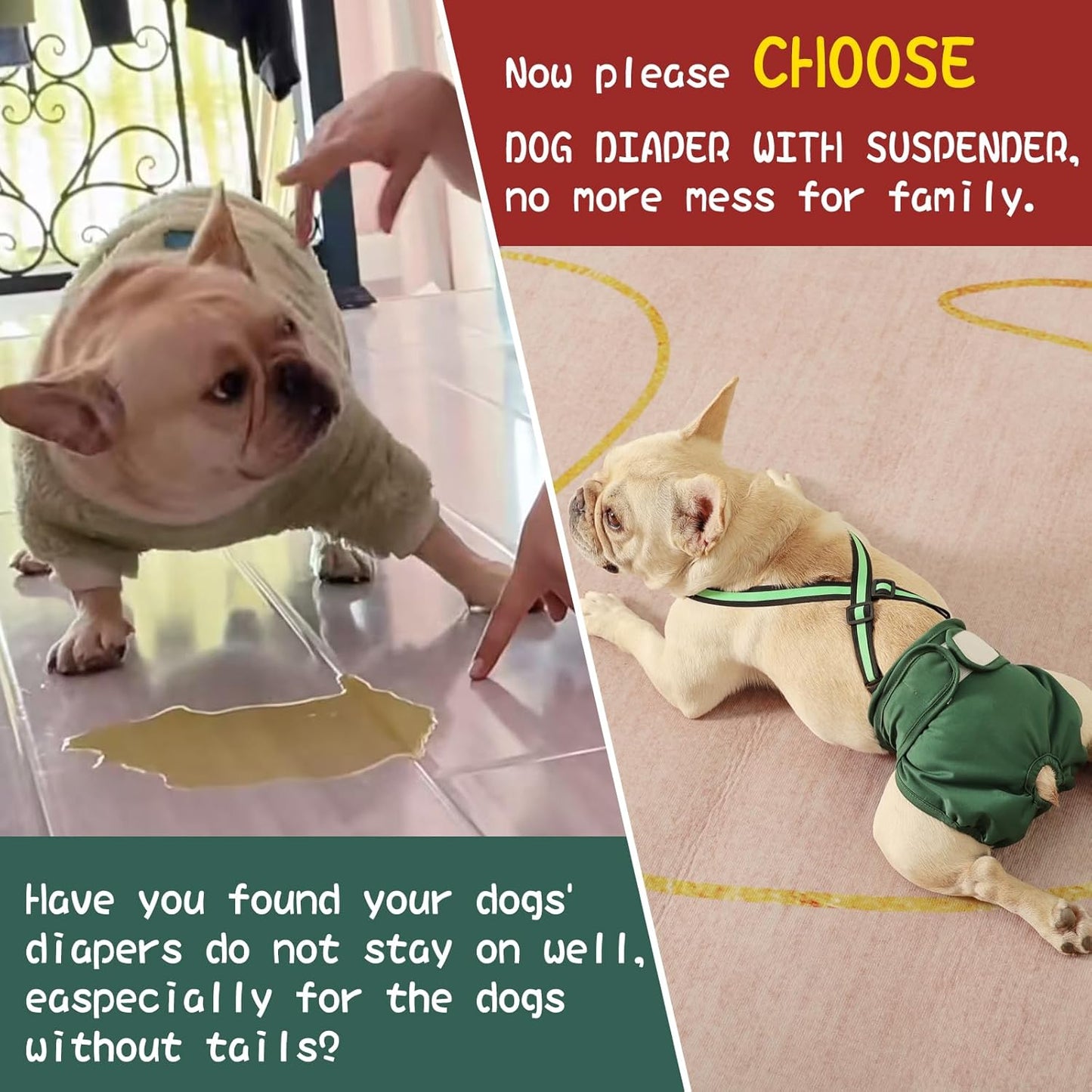 Female Dog Diaper with Suspender Detachable,3 Pack Reusable Washable Durable Girl Doggie Diapers Pants for Small Medium Large Dog in Heat Cycle and Incontinence Period,DDFS01S