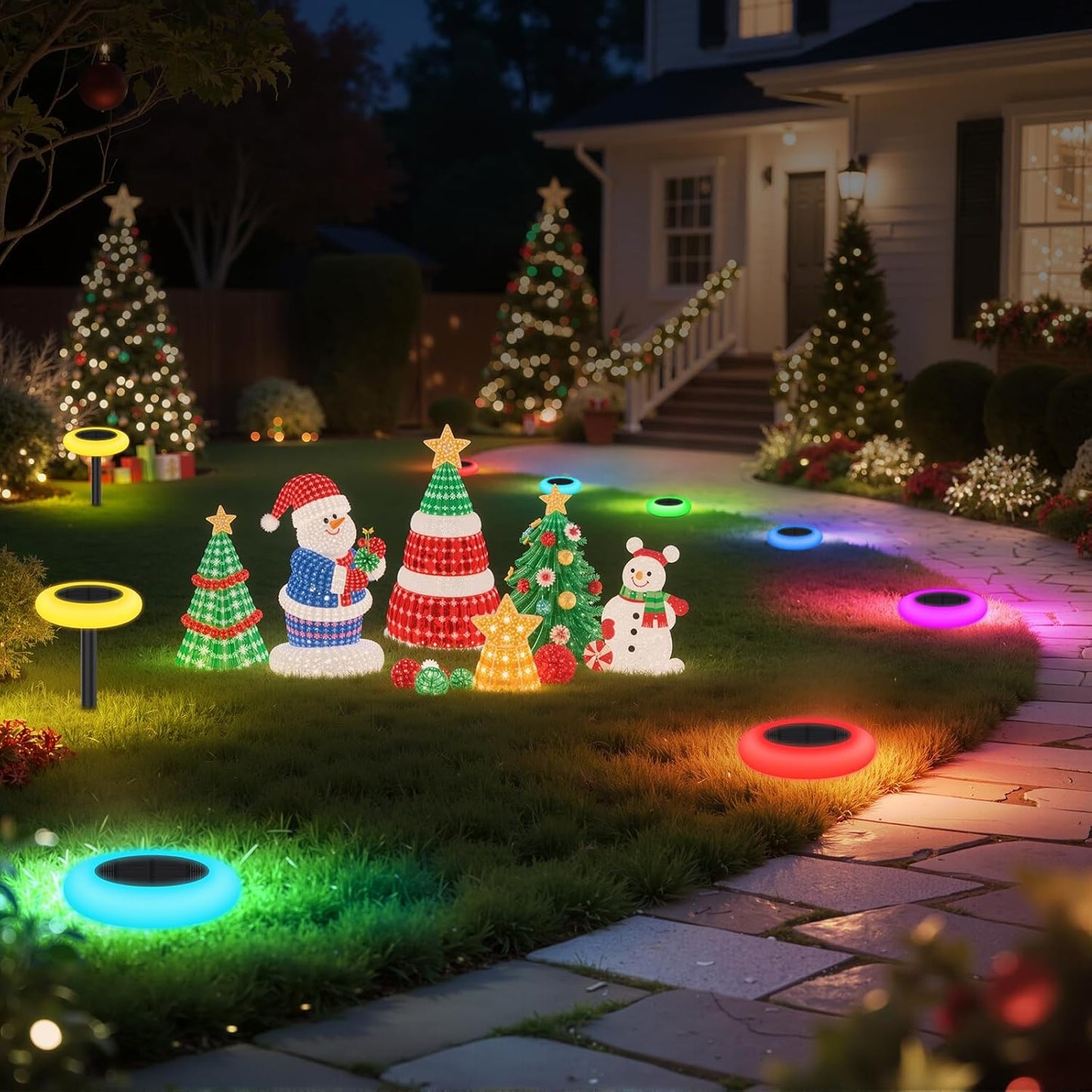 Colorful Solar Lights Outdoor, Color Changing Solar Lights with Remote, Colorize Pathway Lights Solar Garden Lights for Landscape Walkway Patio Yard Pool Garden