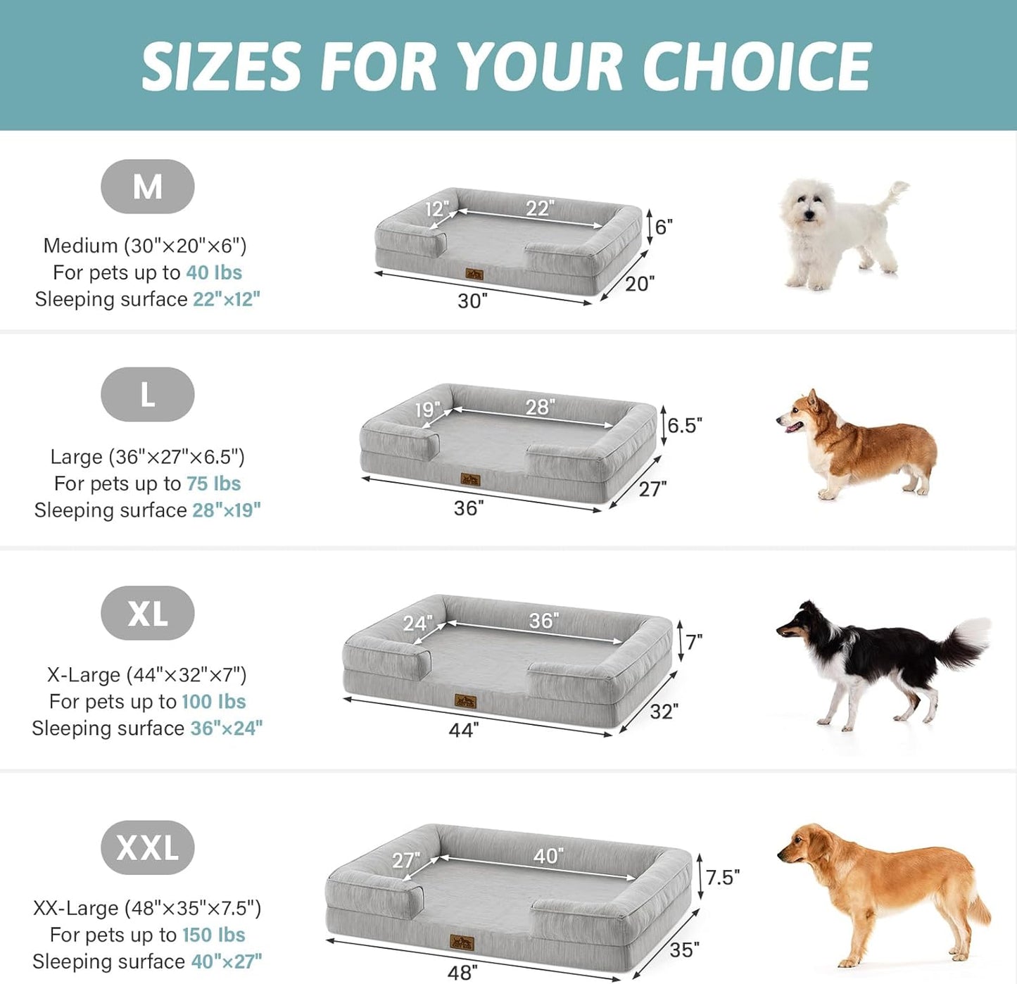 Cooling Dog Bed for Medium Small Size Dogs, Q-Max >0.4 Summer Cool Pet Bed, Orthopedic Foam Dog Sofa with Sides, Bolster Anti-Slip Couch with Washable Removable Cover, M 30x20x6 inch, Grey