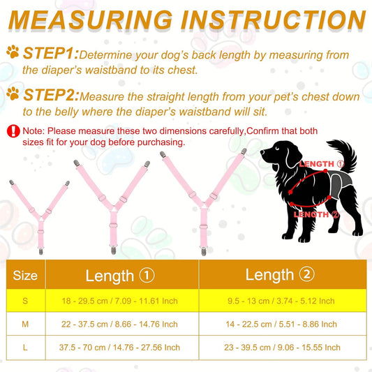 Dog Suspenders, Pet Diapers Keeper, Diapers Suspender for Dog, Elastic Strap Clips, (Pink, S, 2 Pcs), Intended for Small Medium Large Pet Doggy Skirt Dresses