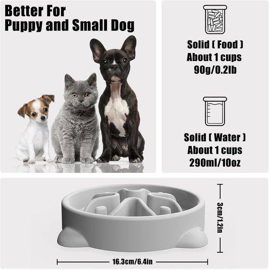 Slow Feeder Dog Bowls Small Breed, Dog Food Bowl Small Anti-Choking Bloat Stop Puzzle Healthy Eating Bowl (Gray, 1 Cup)