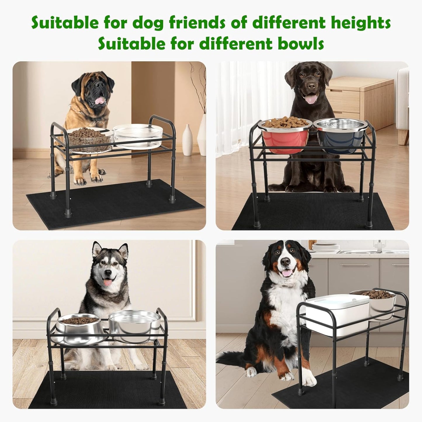 Extra Large & Tall Metal Raised Dog Bowl Stand for Extra Large Dogs, Table Steel Frame Dog Bowls Stand with Mat,Non-Slip,Adjust to 4 Heights 15"-22", Holds 4"-10.5" Diameter Bowl (Not Included)