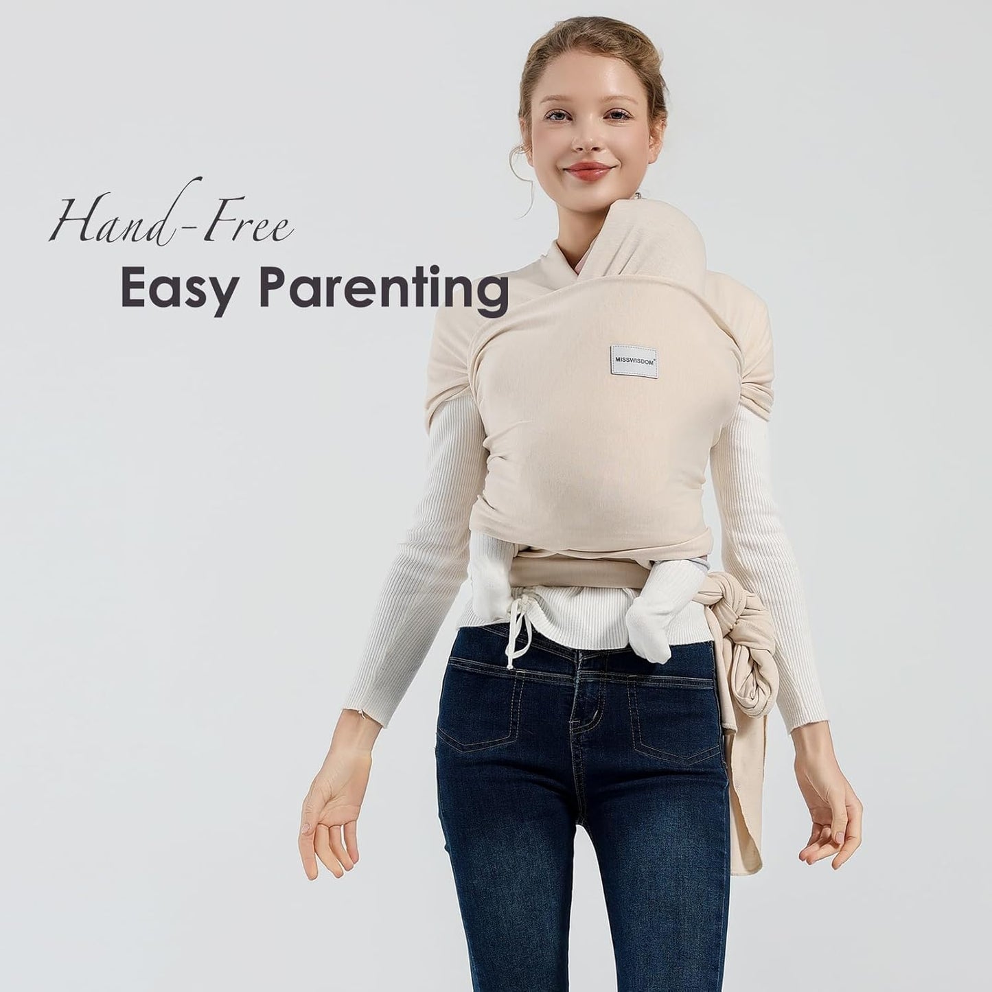 Baby Wraps Carrier, Baby Carrier Wrap Newborn Sling 7-35lbs, Baby Wearing Wrap Newborn Wrap Carrier, Baby Sling Carriers for Newborn and Infant, Beige