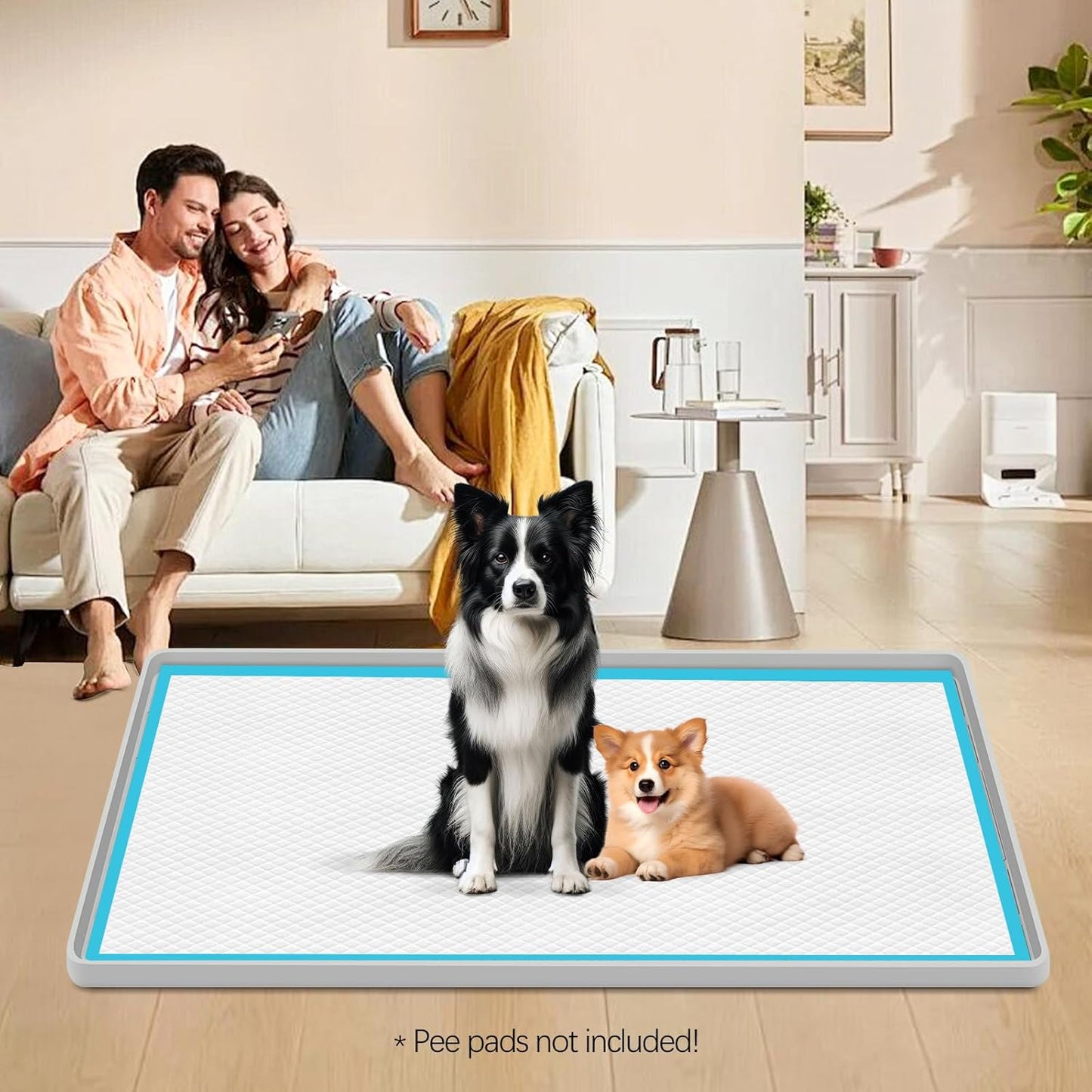 Pee Pad Holder for Dogs, 34" x 20" Large Silicone Pee Tray Mat High Edge, Leak-Proof, No Spill Pet Pad Holder for Puppy, Cat, Rabbit, Training Pads for Floor Protection, No Pee Pads