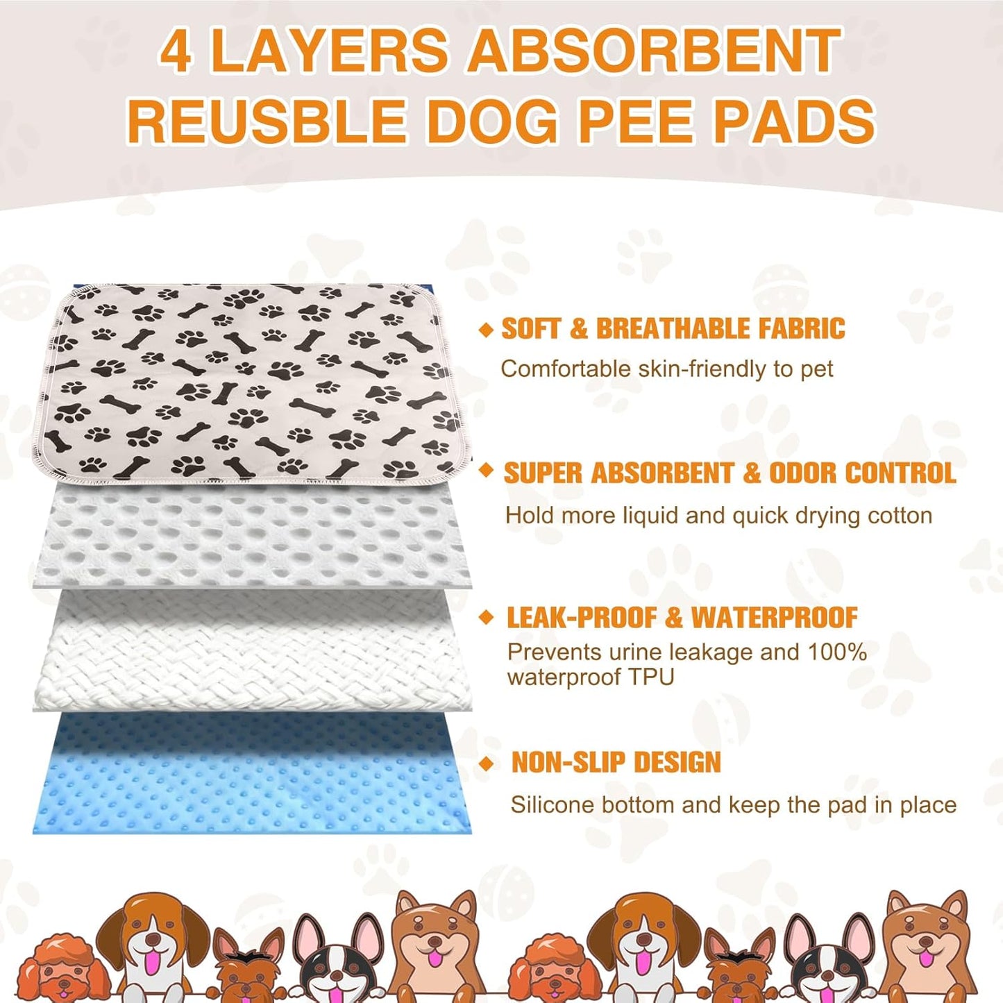 Puppy Pads with Pheromones, Washable Puppy Pee Pads for Dogs & Cats -Leak & Odor Proof, Non-Slip Base Training Pads for Home & Travel, Easy to Clean & Reusable (Medium: 27.5" × 31.5")