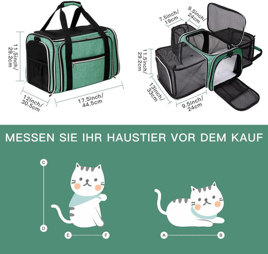 BAGLHER Cat Carrier Bag,Airline Approved Pet Carrier Soft Side Pet Travel 5 Sides Open Doors 3 Sides Expandable Foldable Dog Carrier with Fleece Pad