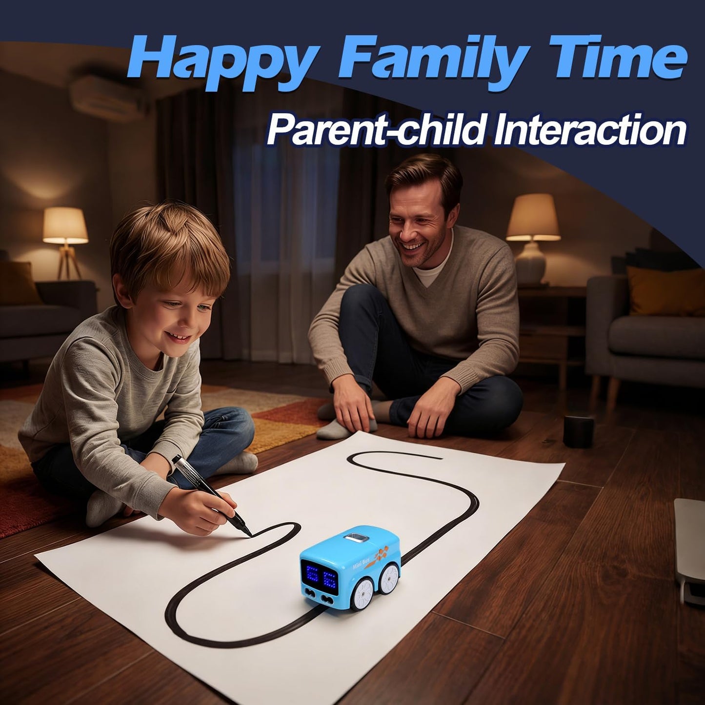 Magic Mini RC Bus, 2.4 GHZ Inductive Car that Follows Drawn Line, Interactive Magic Mini Bus with Gestures Follow & Escape Modes, Idea Present for 6+ Kids Boys Girls and Adults (Blue)