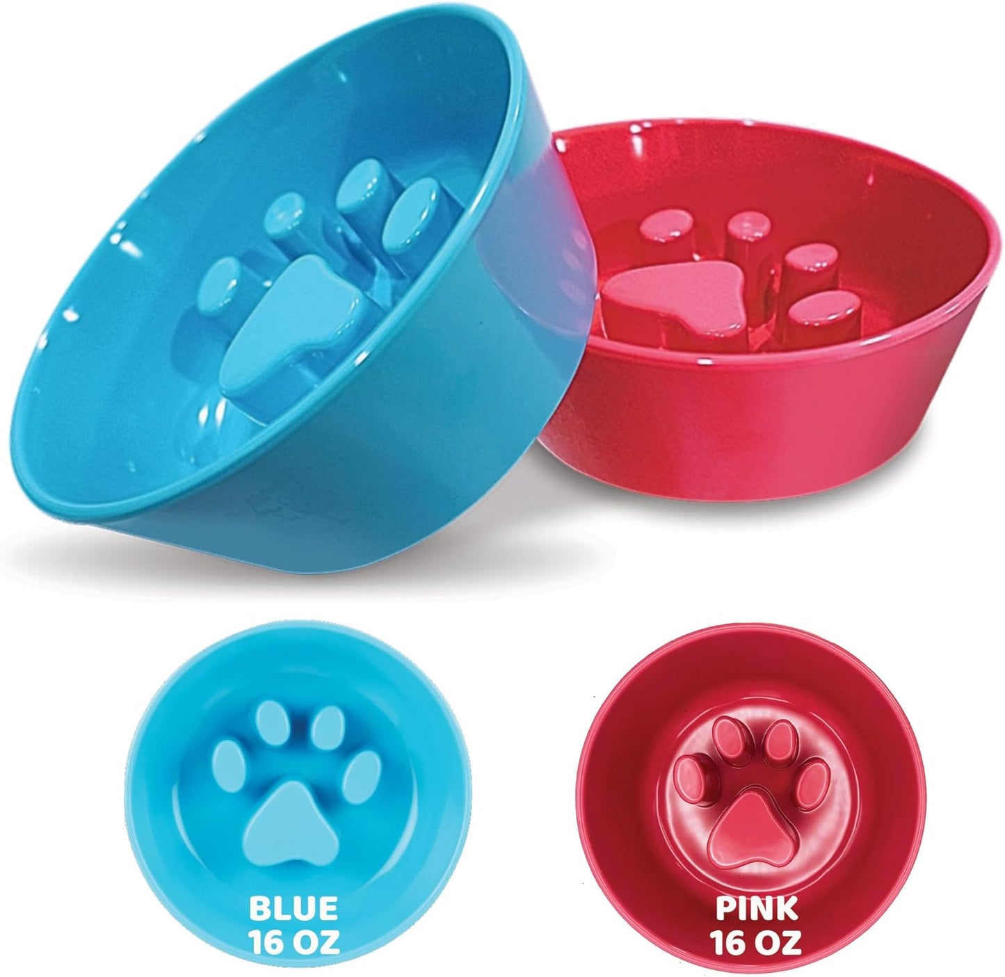 Palz&Co Melamine Slow Feeder Paw Puzzle Bowl, BPA-Free, Non-Slip, Dishwasher Safe, Improves Digestion and Prevents Bloating, 24 oz (Blue)