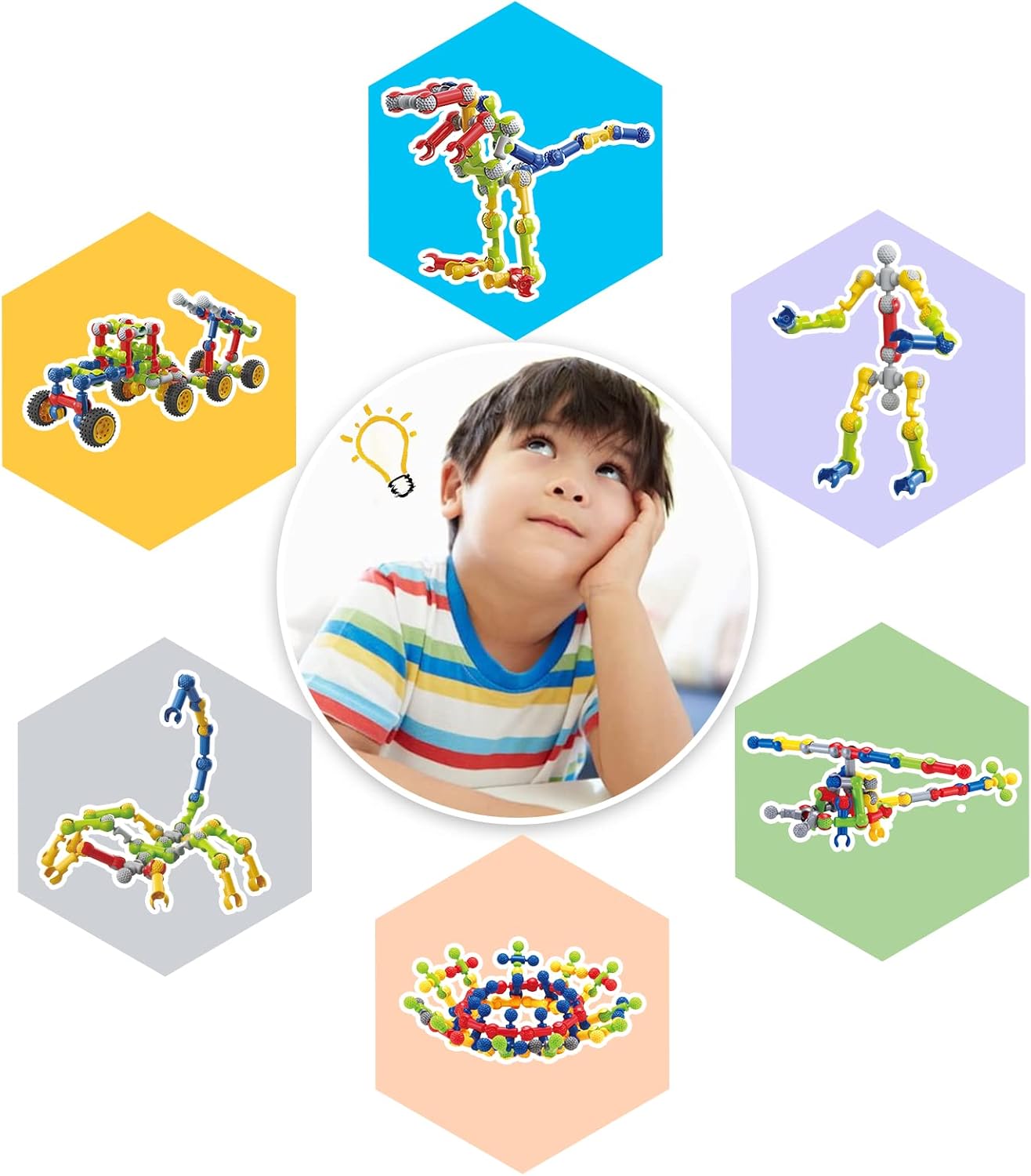 170 Pcs Building Toys for Kids Ages 4-8 with Toy Box Storage, Idea Guide, Building Blocks STEM Toys for 3 4 5 6 7 8 9 Year Old Creative Kids Activity, Christmas Birthday Gifts for Boys Girls