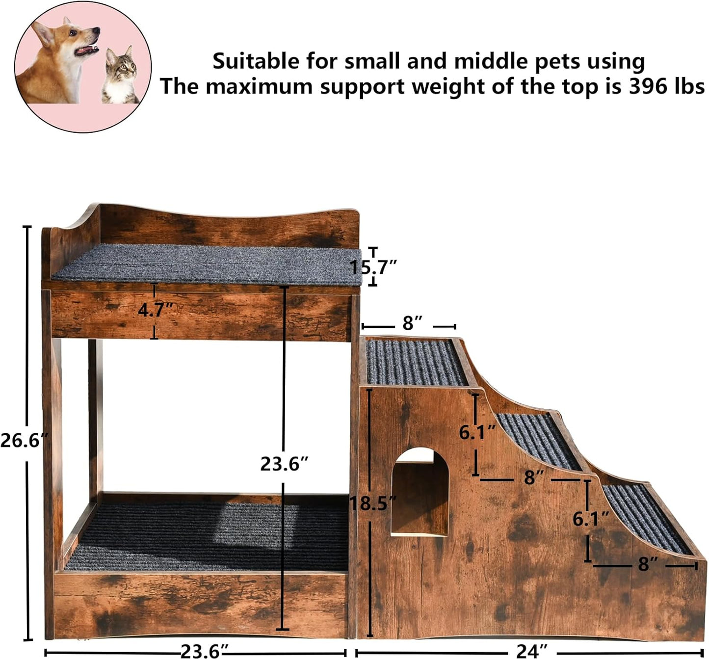 Super Large Multi-Level Pet Bunk Bed for Dog and Cat, with Stairs and Mats, Indoor Use (Large)