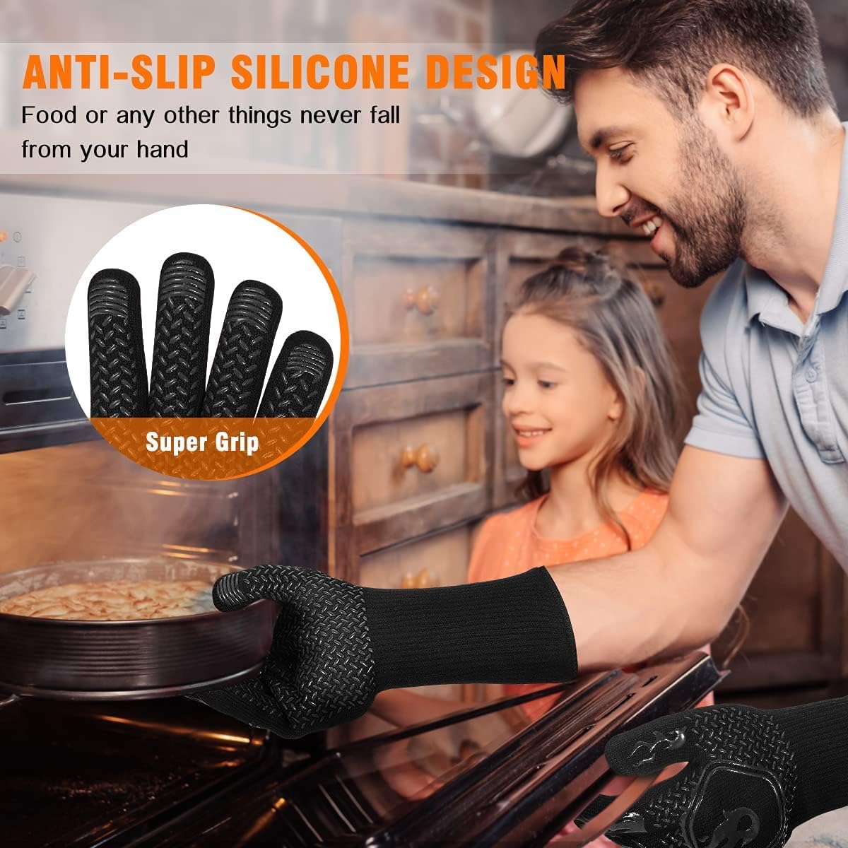 HAMITOR BBQ Grill Gloves : 1472℉ High Temp Resistance Fireproof Glove for Grilling Barbecue - Washable Long Oven Mitts Extreme Hot Proof Mittens for Kitchen Cooking Baking