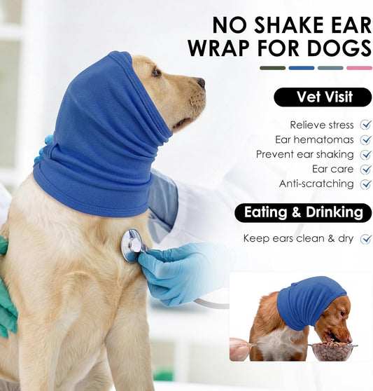 KOESON Adjustable Ear Wrap for Large Dogs, Soft No Shake Dog Ear Wraps Hematoma, Breathable Dog Ear Cover for Noise Protecion, Neck Wounds, Pet Calming Hoodie for Thunder, Firework, Separation