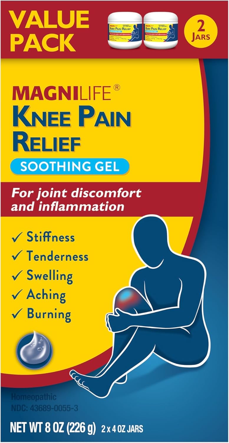 MagniLife Knee Pain Relief Gel (4 oz, 2 Pack), Arnica-Based Gel for Joint Pain, Knee Stiffness & Swelling, Non-Greasy, No Staining, Massage-in Formula for Daily Knee Support & Comfort