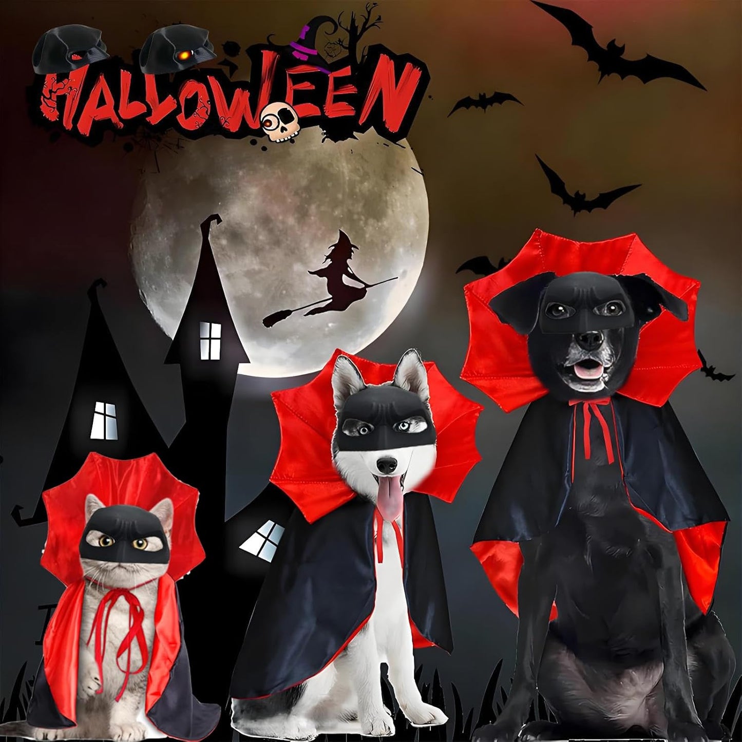 Cat Costumes, Cat Mask Cape Vampire Cats Costume Dog Halloween Vampire Costume Funny Pet Devil Cape Cloak Costumes for Cats Dogs