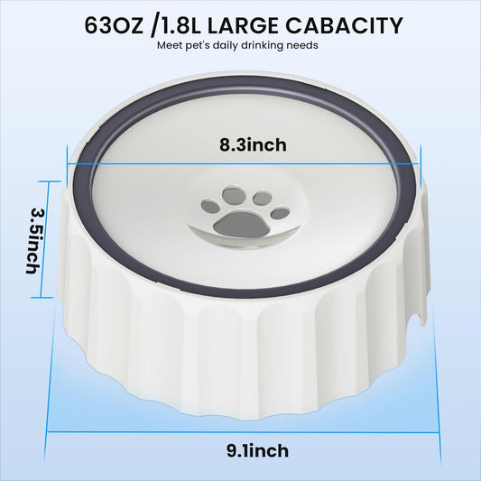 Dog Water Bowl No Spill 70oz/2L Large Capacity Dispenser Non Slip No Splash Bowl Pet Slow Feeder No Drip Dog Water Bowl on Vehicle Slow Water Bowl for Dogs and Cats