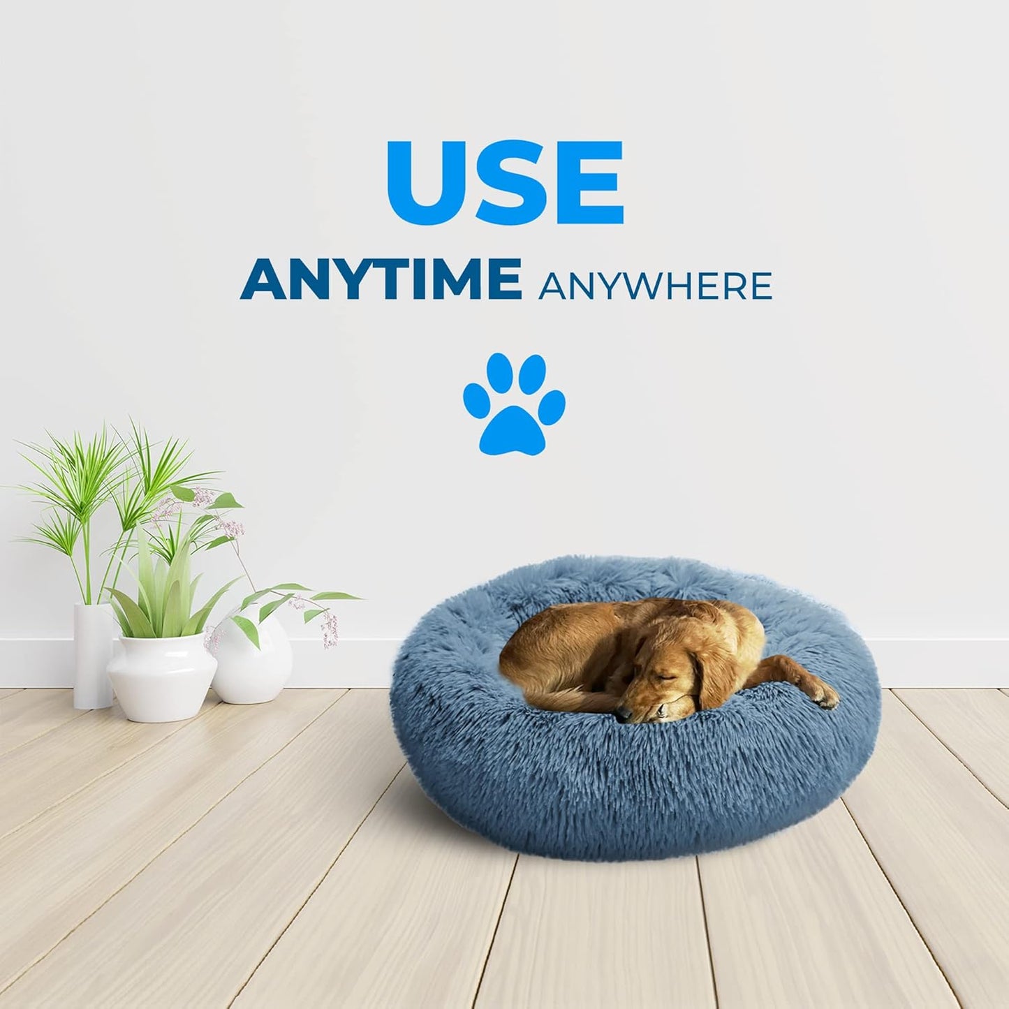 Whiskers & Friends Dog Bed, Round Fluffy Dog Beds for Small Dogs Washable, Calming Donut Pet Bed for Medium Dogs - Up to 45 Pounds