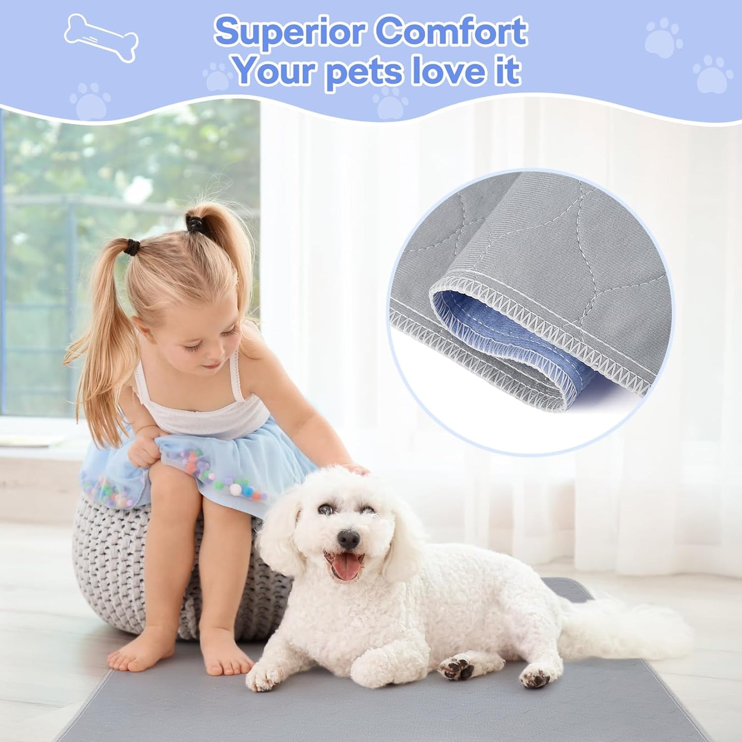 72" x 72" Extra Large Dog Pee Pad - Waterproof Quick Drying Pet Pad for Dogs, Reusable Puppy Pads, Anti-Slip Floor Pad Playpen Crate Washable Mat for Dog Whelping Incontinence Housebreaking, 1 Pack