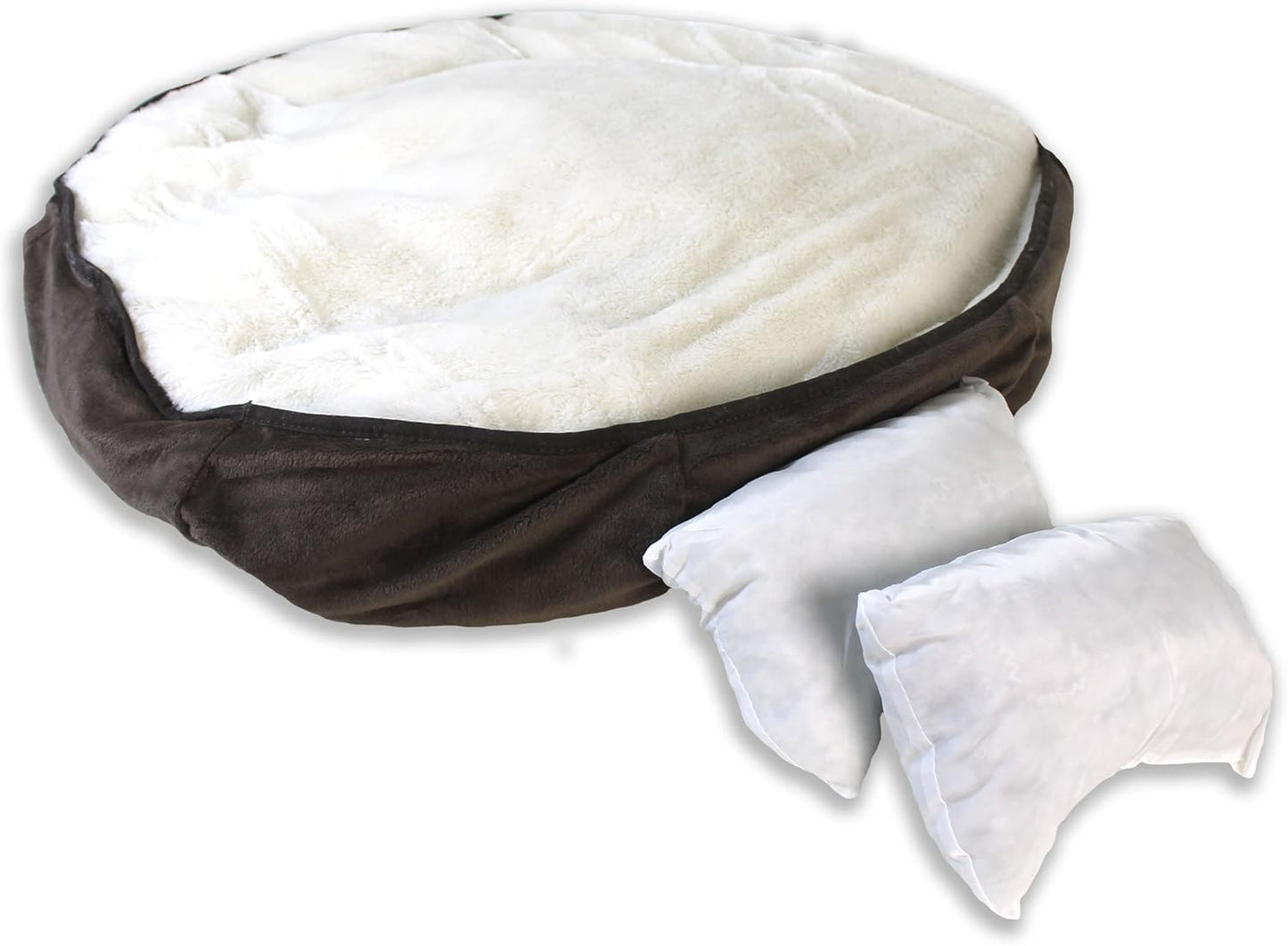 Smartcat Pioneer Pet Puffy Bed - Brown Base, Cream Top 24x24x6