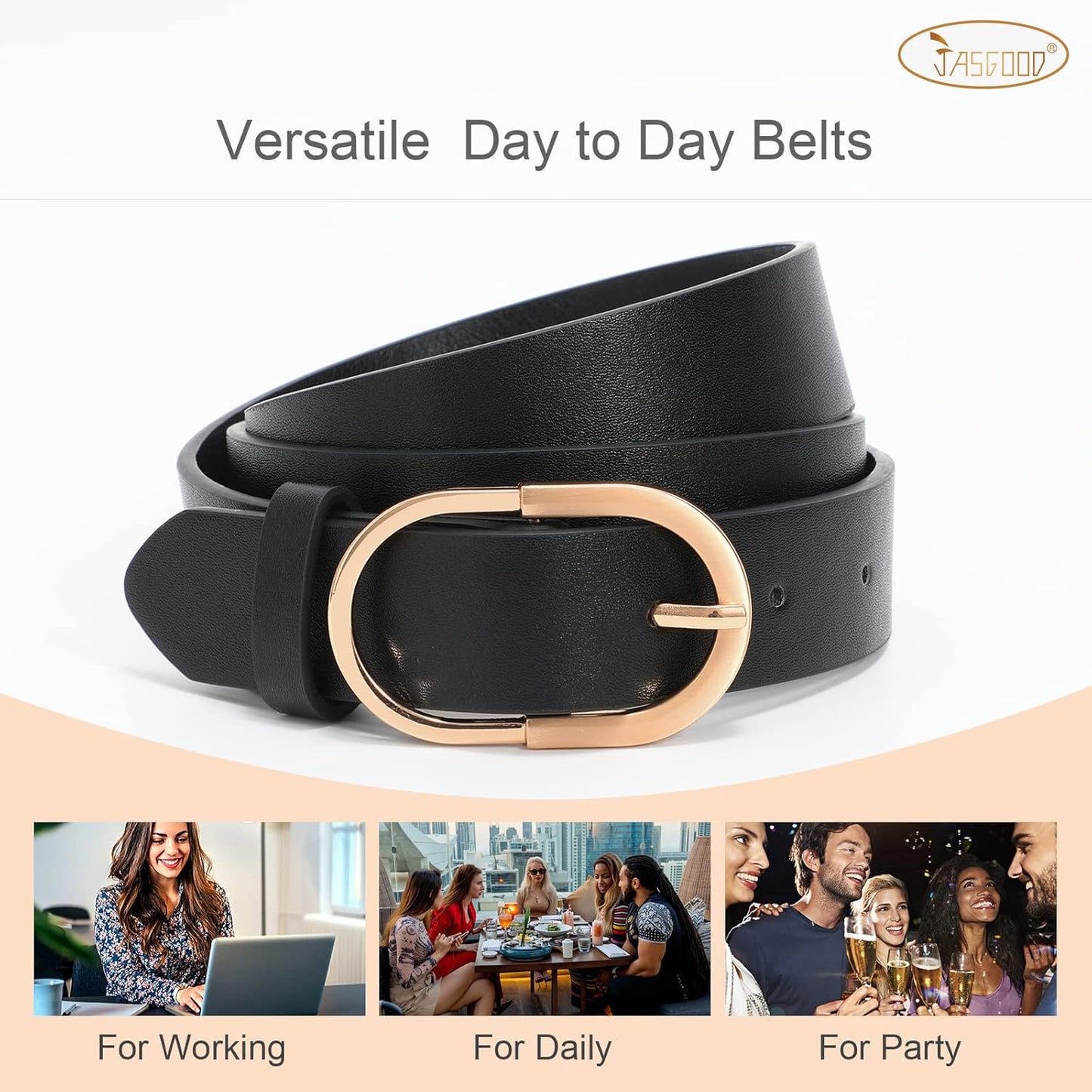 JASGOOD Women’s Leather Belts for Jeans Pants Fashion Ladies Belt with Gold Buckle