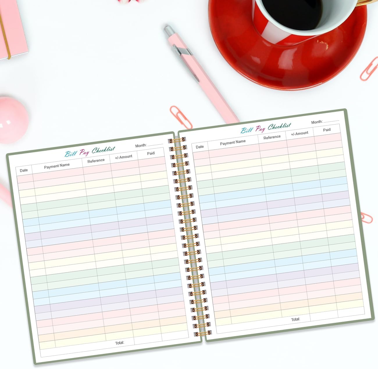 Bill Tracker Notebook - Monthly Bill Organizer & Planner for Personal Budgeting Financial, Monthly Bill Payment Checklist, 8.5" x 11", Green