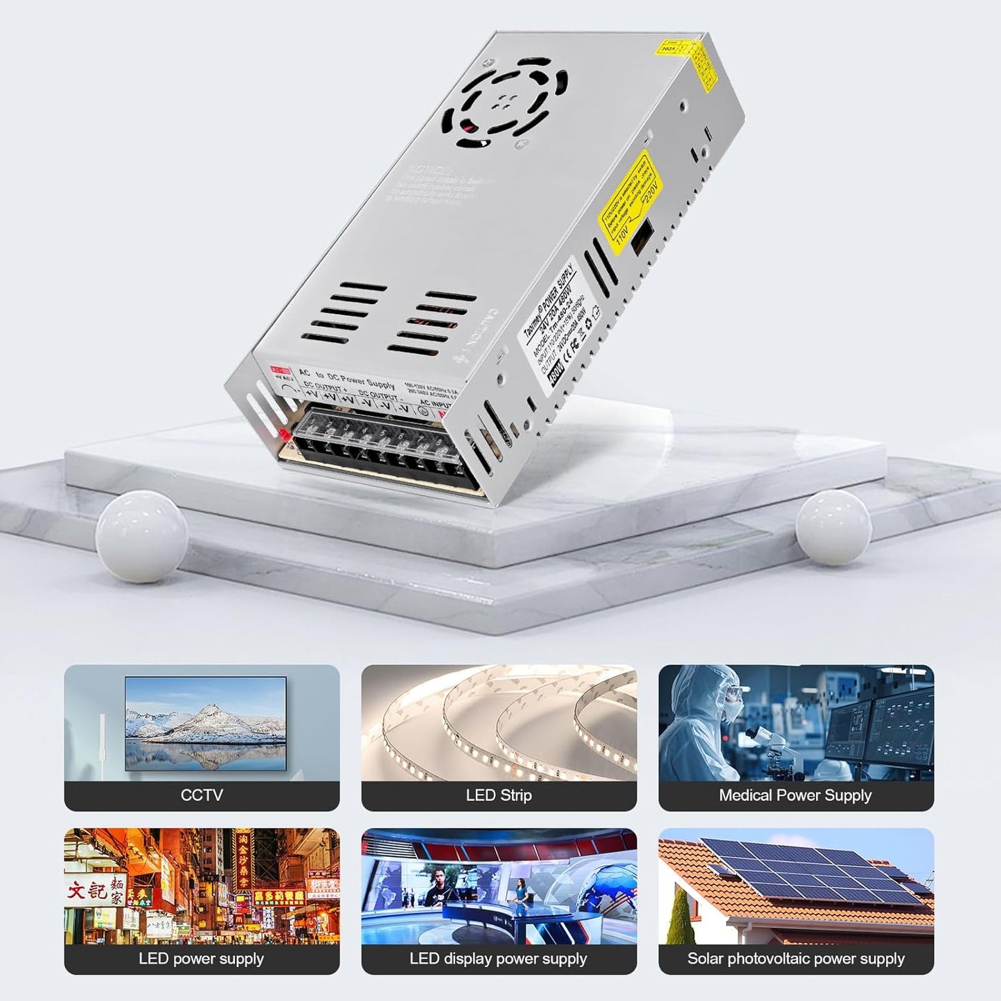 24V 20A Power Supply Adapter, AC 110V/220V to DC 24V 20A 480W Converter Switching Power Adapter Universal Regulated Transformer Driver for LED Strip Light, LED Display, CCTV, Computer Project