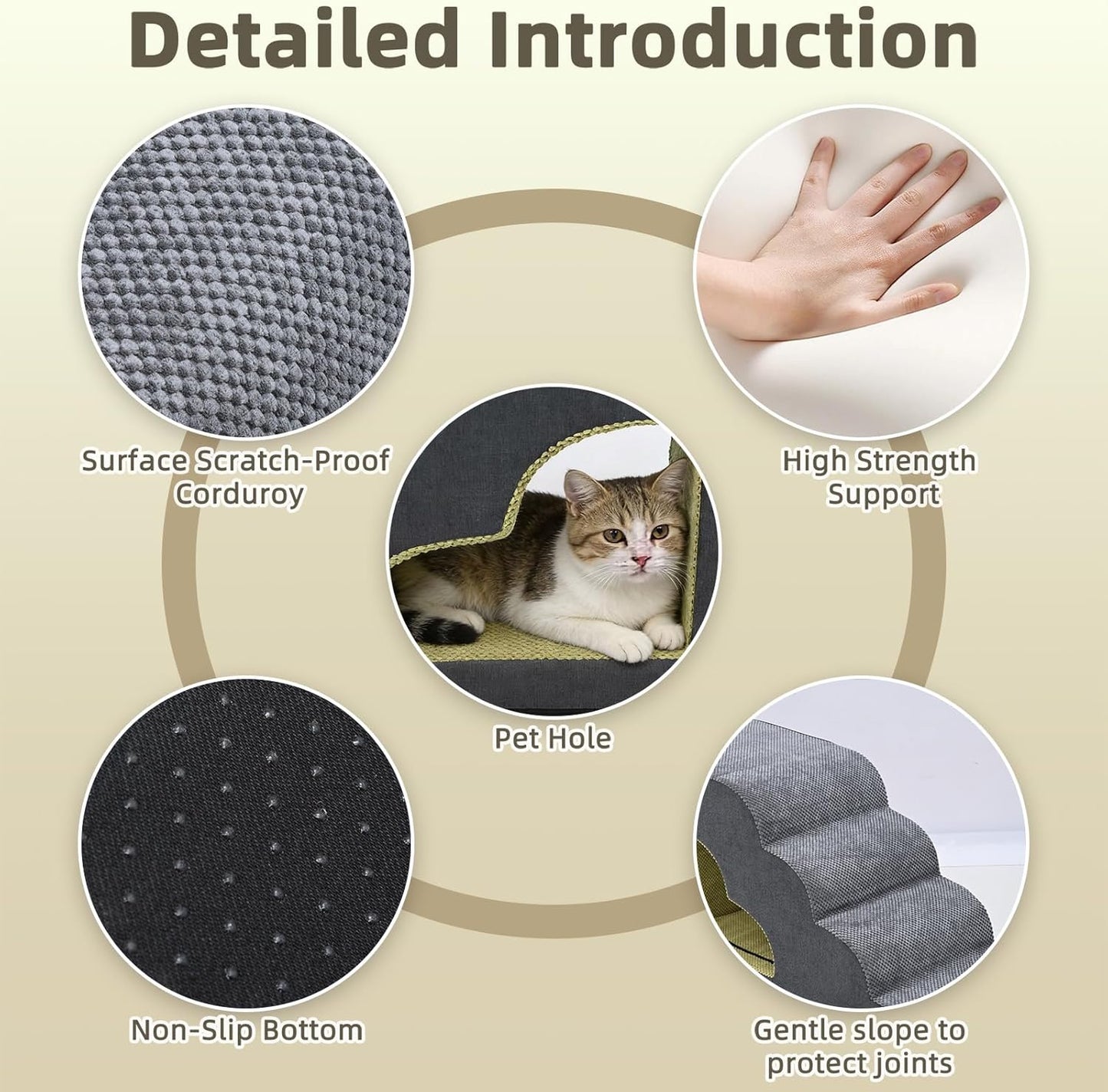 Dog Stairs for High Bed, Pet Stairs-6 Steps Up to 30" H High Bed with Tunnel 2 in 1 with Zippers Suitable, Non-Slip Balanced Indoor Pet Ramp for Dogs and Cats - Grey 6 Tiers