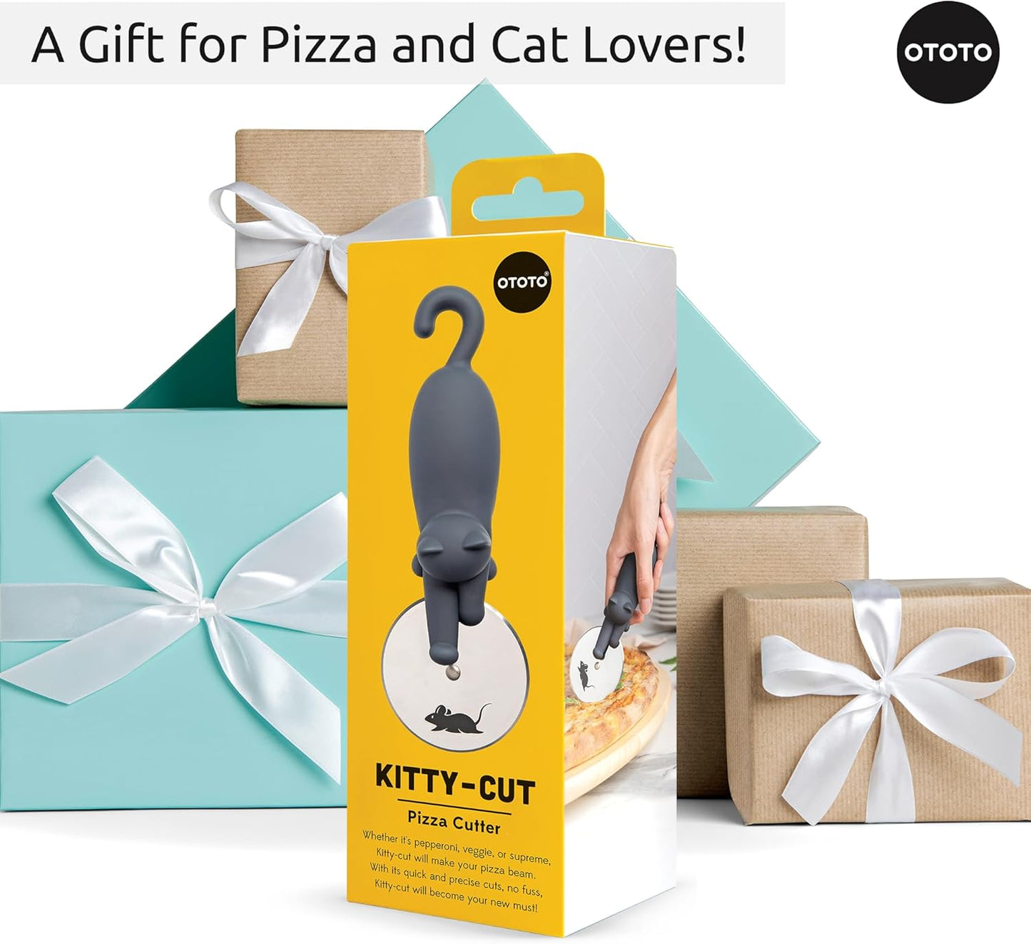 OTOTO Kitty Cut Pizza Cutter Wheel - Pizza Cutters Stainless Steel, Funny Kitchen Gadgets and Kitchen Gifts, Cat Gift for Women Cat Lovers (kitty cut)