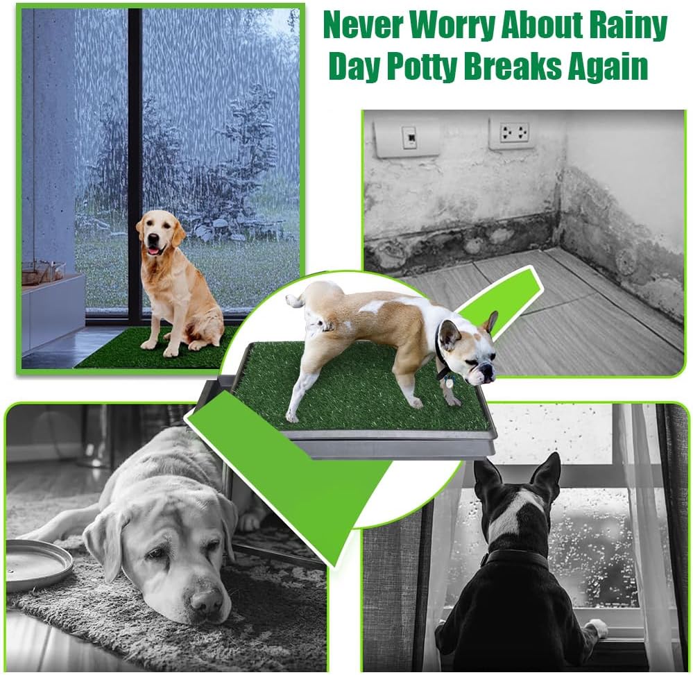 Reusable Training Pad Potty with 2-Pack Replaceable Artificial Grass Quick Absorbent Indoor Portable Dog Patio Potty Washable Pee Pad for Small Medium to Large Dog