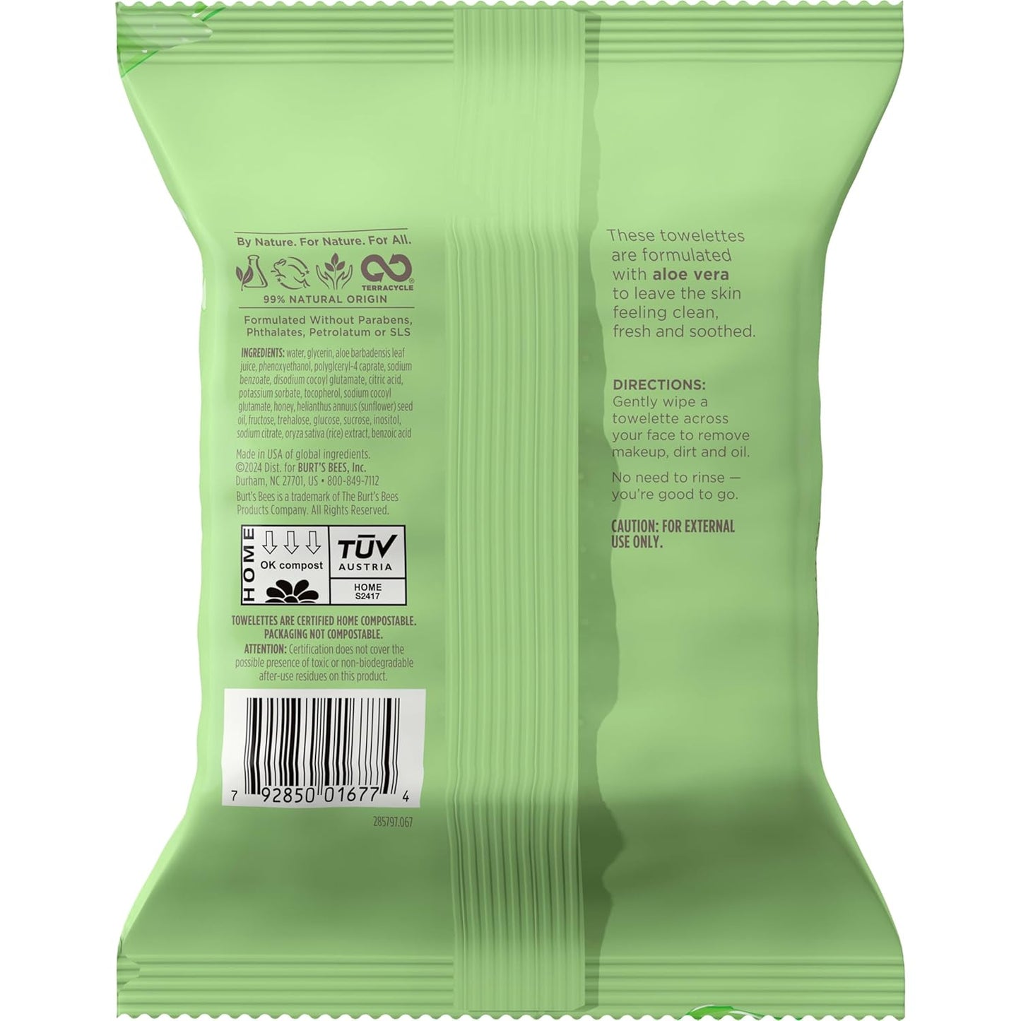 Burt’s Bees Soothing, Fragrance Free Facial Towelettes for Sensitive Skin, Aloe Vera, 100% Plant Based Cloths; 99% Natural Origin; Removes Makeup, Dirt and Oil; No Rinsing (Pack May Vary)