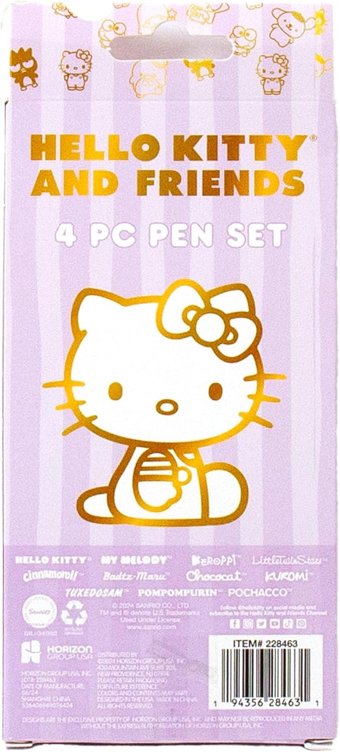 Hello Kitty & Friends 4-Piece Pen Set, My Melody, Kuromi, School and Office Supplies, Stationery