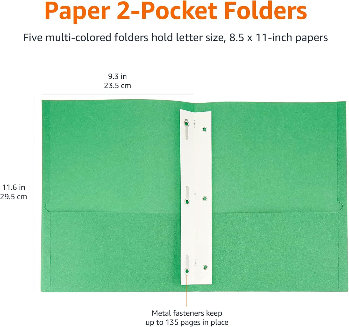 Amazon Basics Twin Pocket File Folders with Fasteners, Letter Size, Business Card Slot, Assorted Colors, 25-Pack