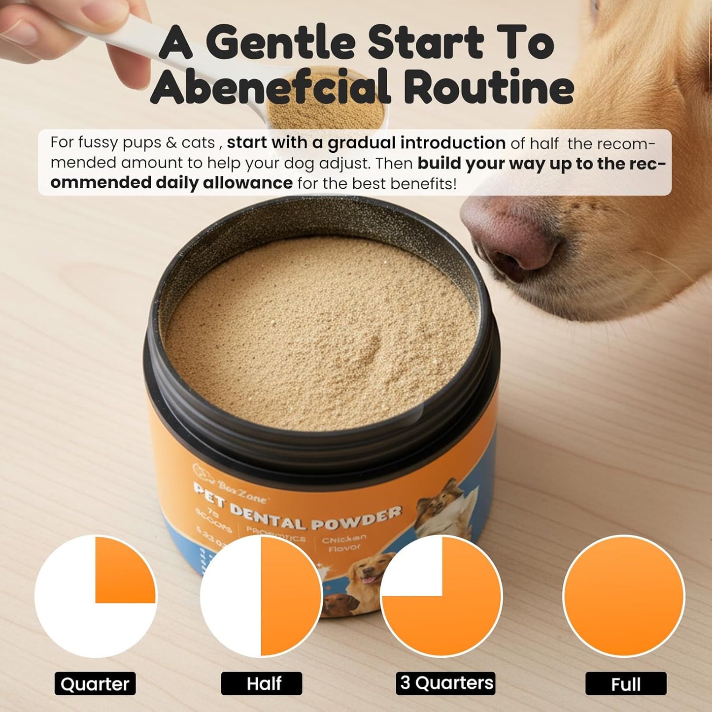 Dog Teeth Cleaning Powder - Plaque & Tartar Control, Breath Fresheners with Natural Seaweed, Probiotics, Vitamins, Turmeric & Enzymes for All Dogs & Cats (Chicken Flavor, 75 Scoops)