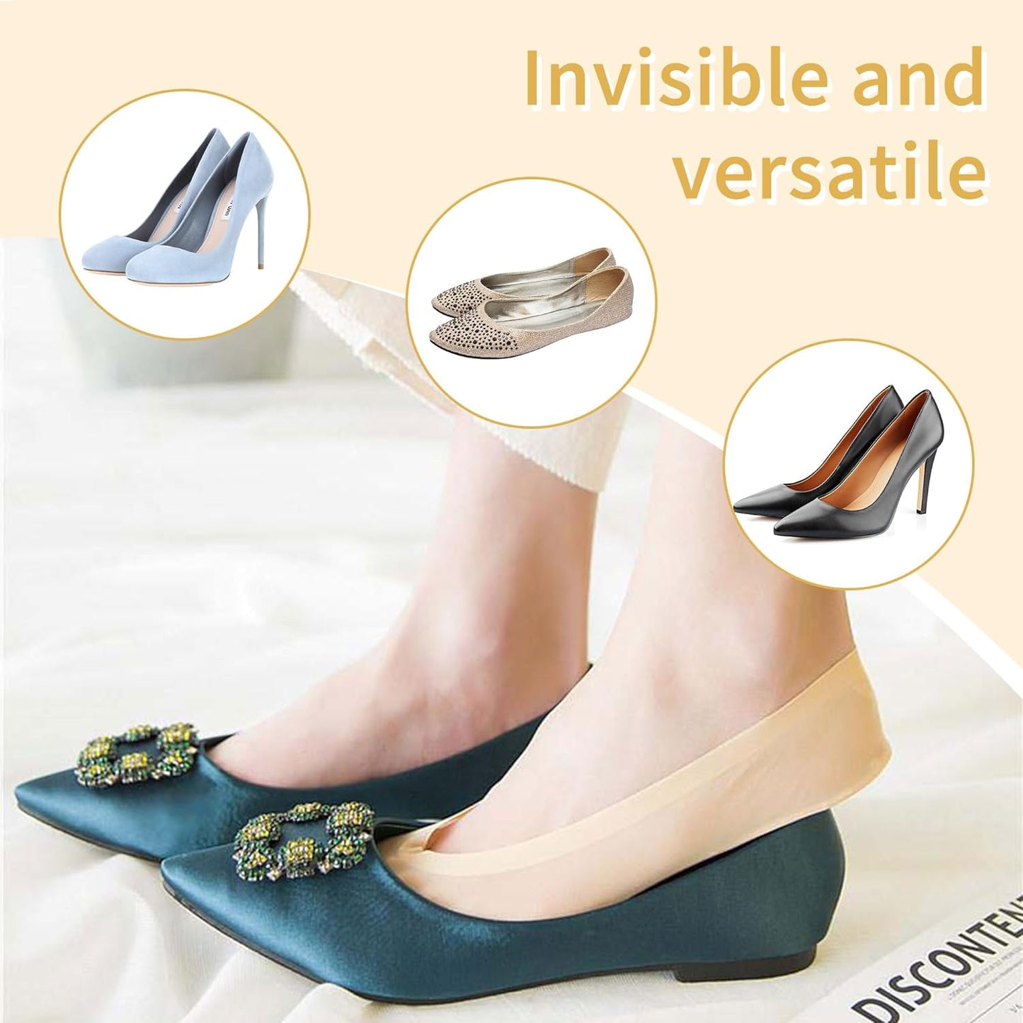 2Pairs Arch Support Socks Woman No Show Liner Socks 3D Padded Sponge Cushion Socks Massage Sock