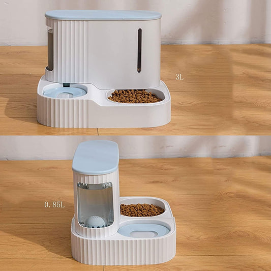 Pet Dog Cat Automatic Feeder Bowl 2 in 1 Cat Unplugged Water and Food Feeder Dispenser Automatic Dog Cats Gravity Water and Food Dispenser cat Fountain (Color : Brown) (Blue)