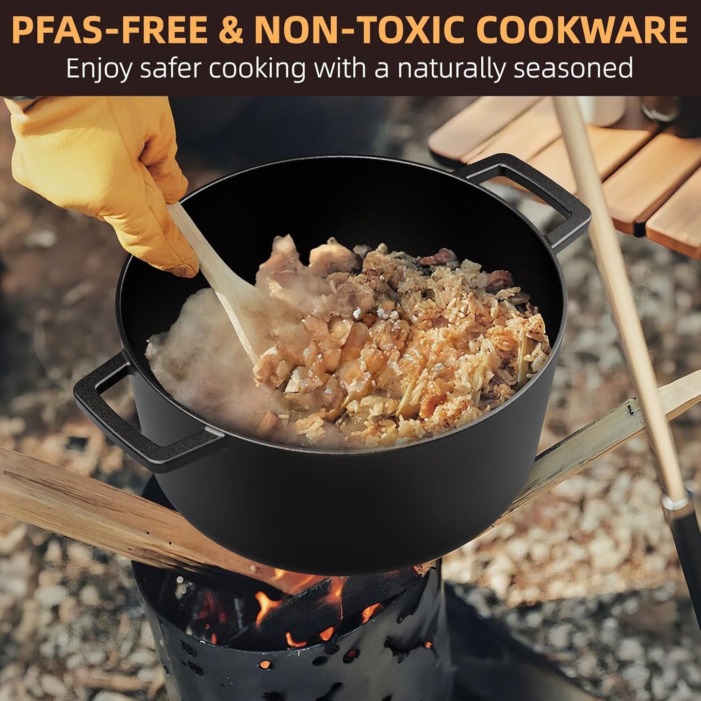Cast Iron Dutch Oven Pot with Skillet Lid – Pre-Seasoned – Skillet Lid Cooking Pan– PFAS-Free –Umite Chef Cast Iron Skillet Cookware for Bread, Frying, Baking – Dual Handles – Oven, Grill, Campfire & Stovetop Safe – Durable & Non-Toxic, 5QT