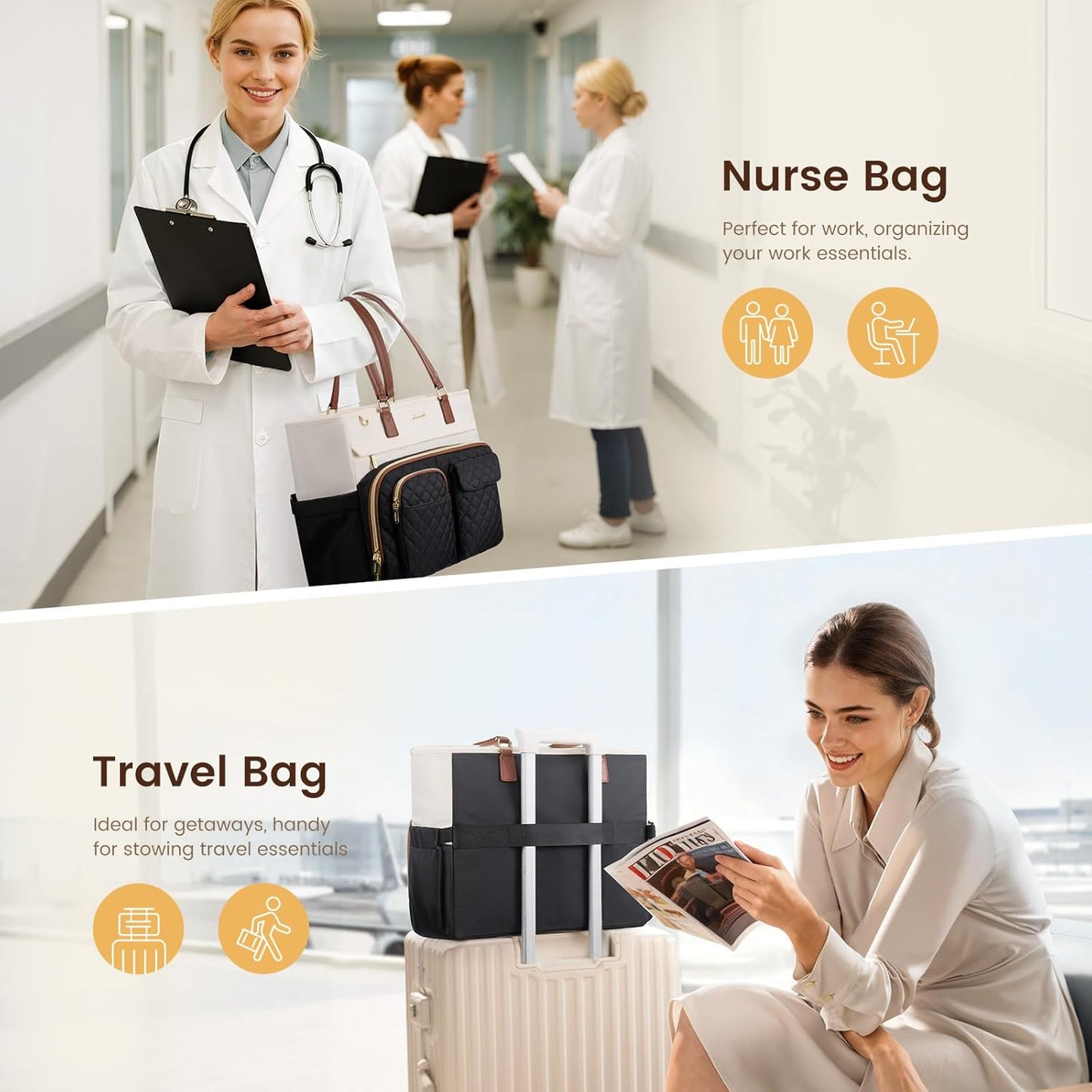 LOVEVOOK Teacher Tote Bag for Women Work, Laptop Bag with Large Cup Holder, Nurse Bag with Multi Pocket, Water-Resistant Business Travel Computer Briefcase Handbag Diaper Bag Mother Gift, 15.6 Inch