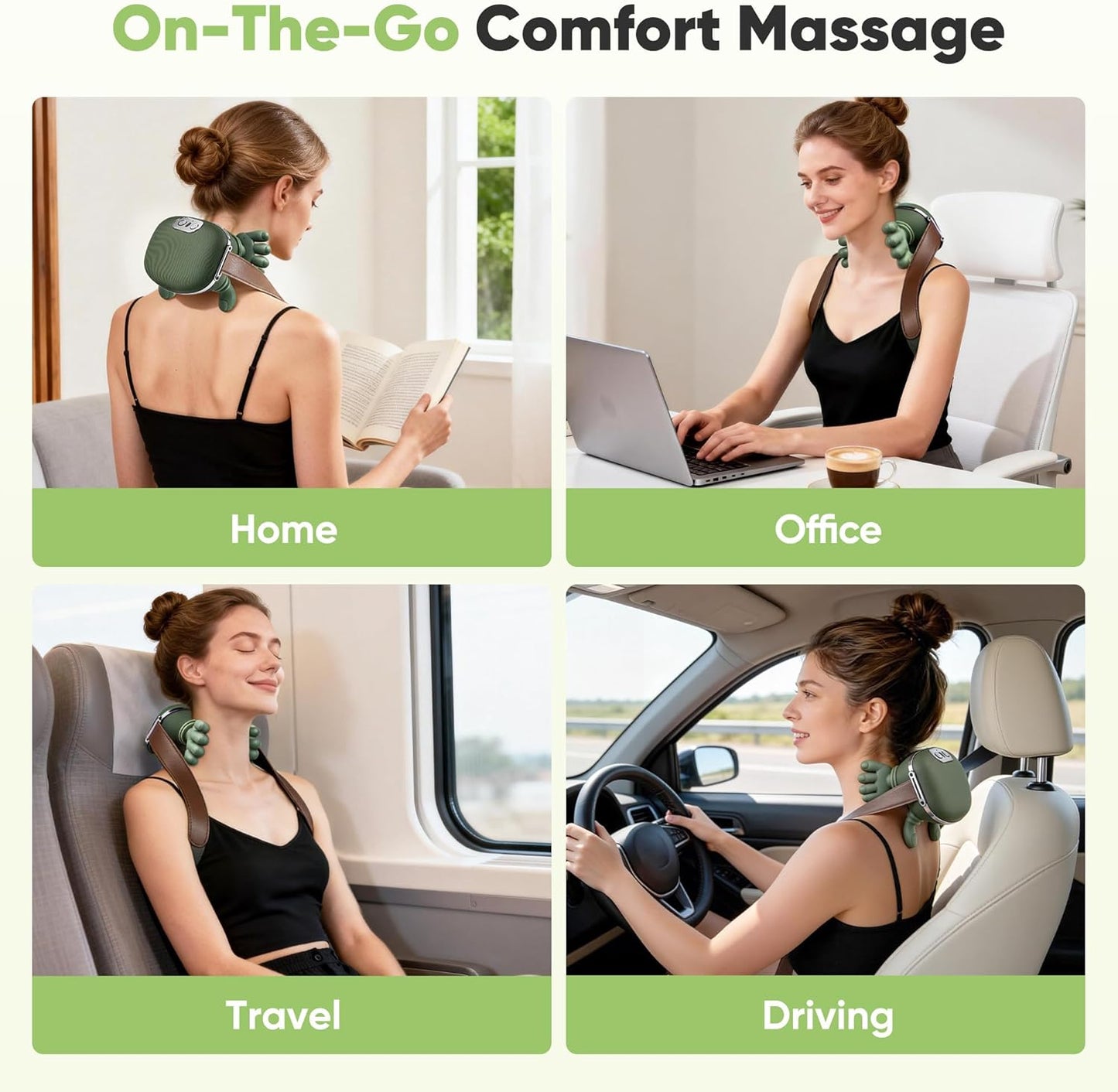 Shoulder and Neck Massager, Bionic Heated Massager, Neck Massager with Fingers, 4D Kneading Massage, Simulates a Real Palm Massage for Comfort, Relax Muscle Tension (Green)