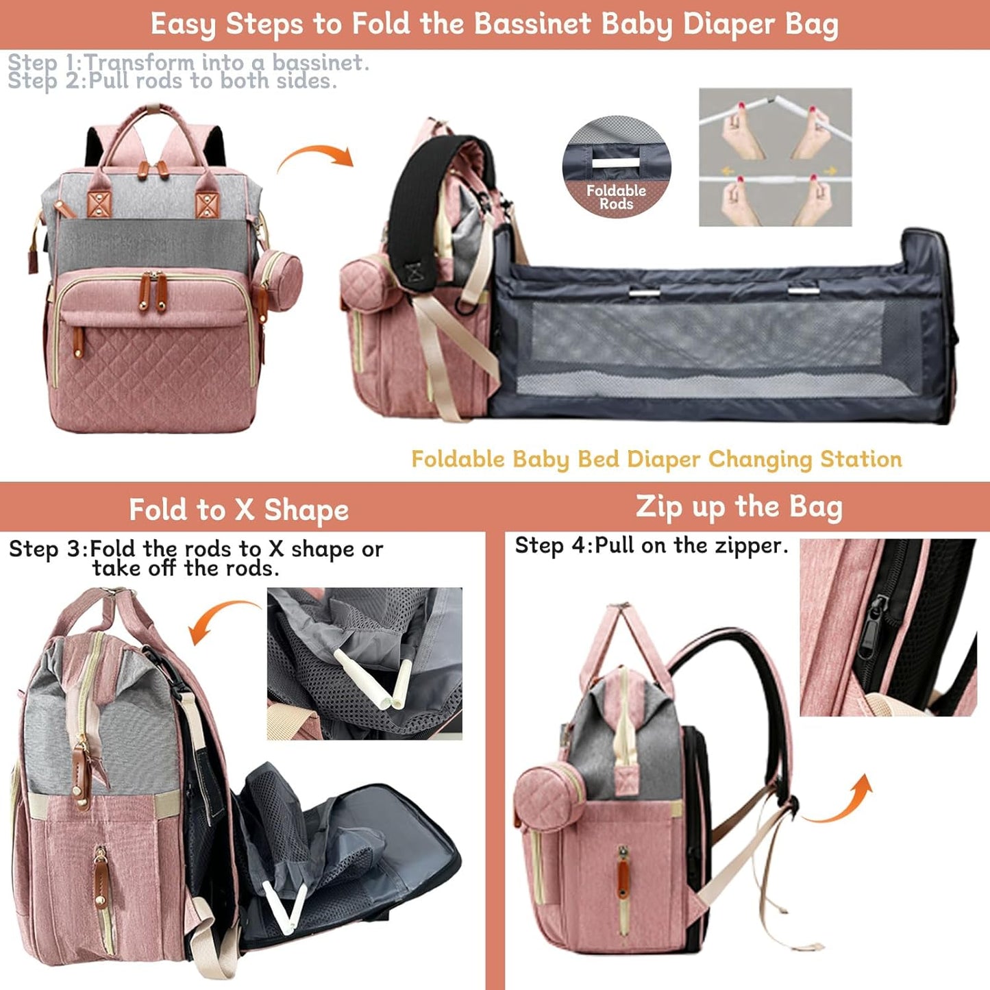 Diaper Bag Backpack with Changing Station, Waterproof Large Capacity, Baby Bag for Mom & Dad, 18 Pockets+USB Port, Foldable Changing Pad, Travel Backpack for Newborn Essentials, Baby Gift