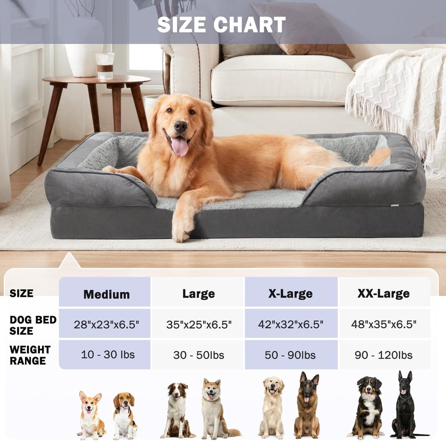 INVENHO Orthopedic Extra Large Dog Bed, XXL Waterproof Dog Sofa, Egg-Crate Foam Couch with Washable Removable Cover, Waterproof Lining and Nonskid Bottom