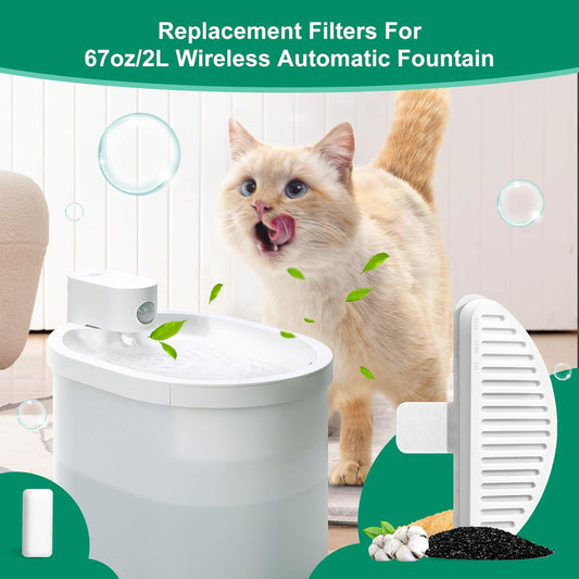 6 Pack Replacement Filters & 12 Pack Replacement Filter Sponges for 67oz/2L Automatic Pet Fountain Cat Water Fountain Cat Water Dispenser